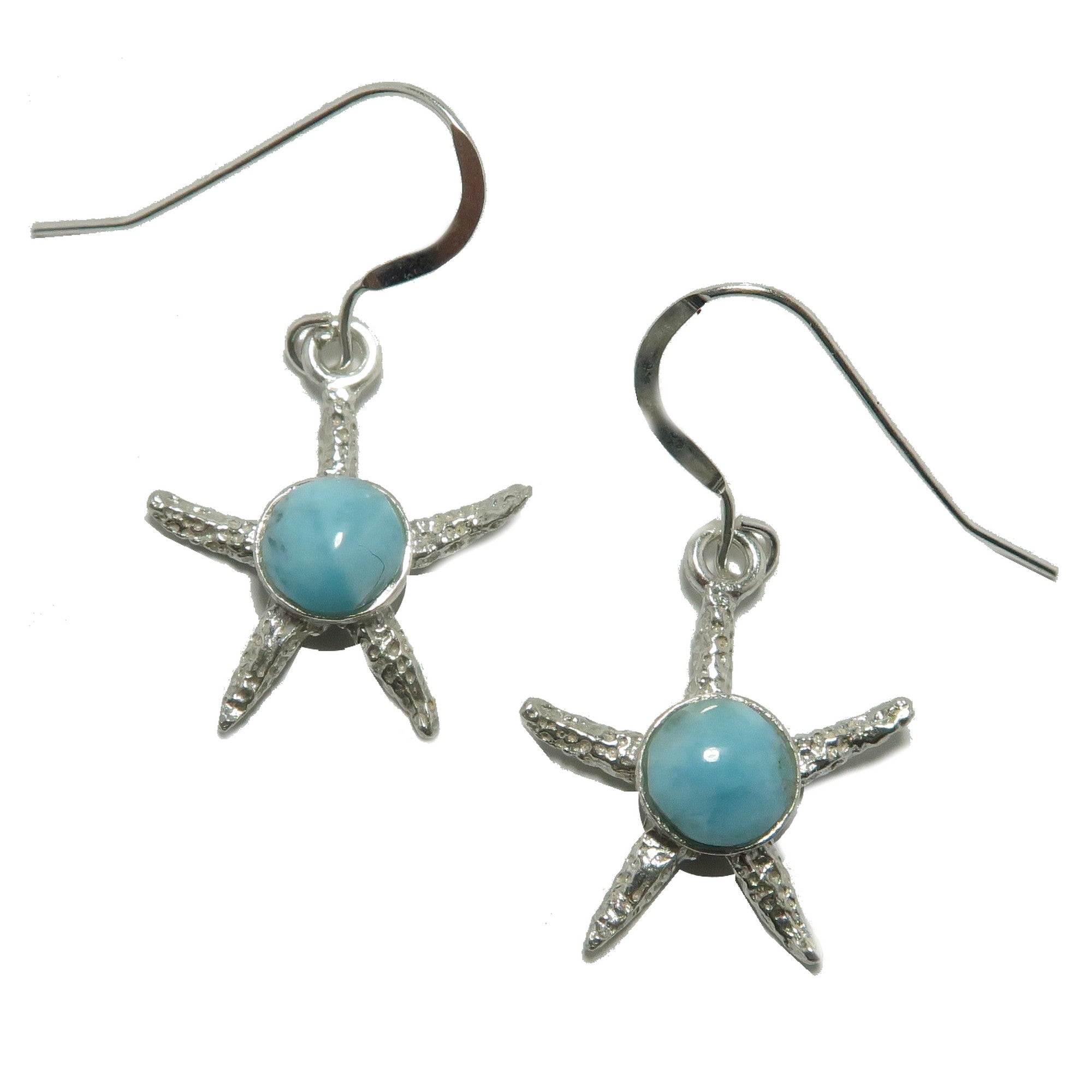 Boucles d'oreilles en larimar étoile de mer bleue pierre argent sterling