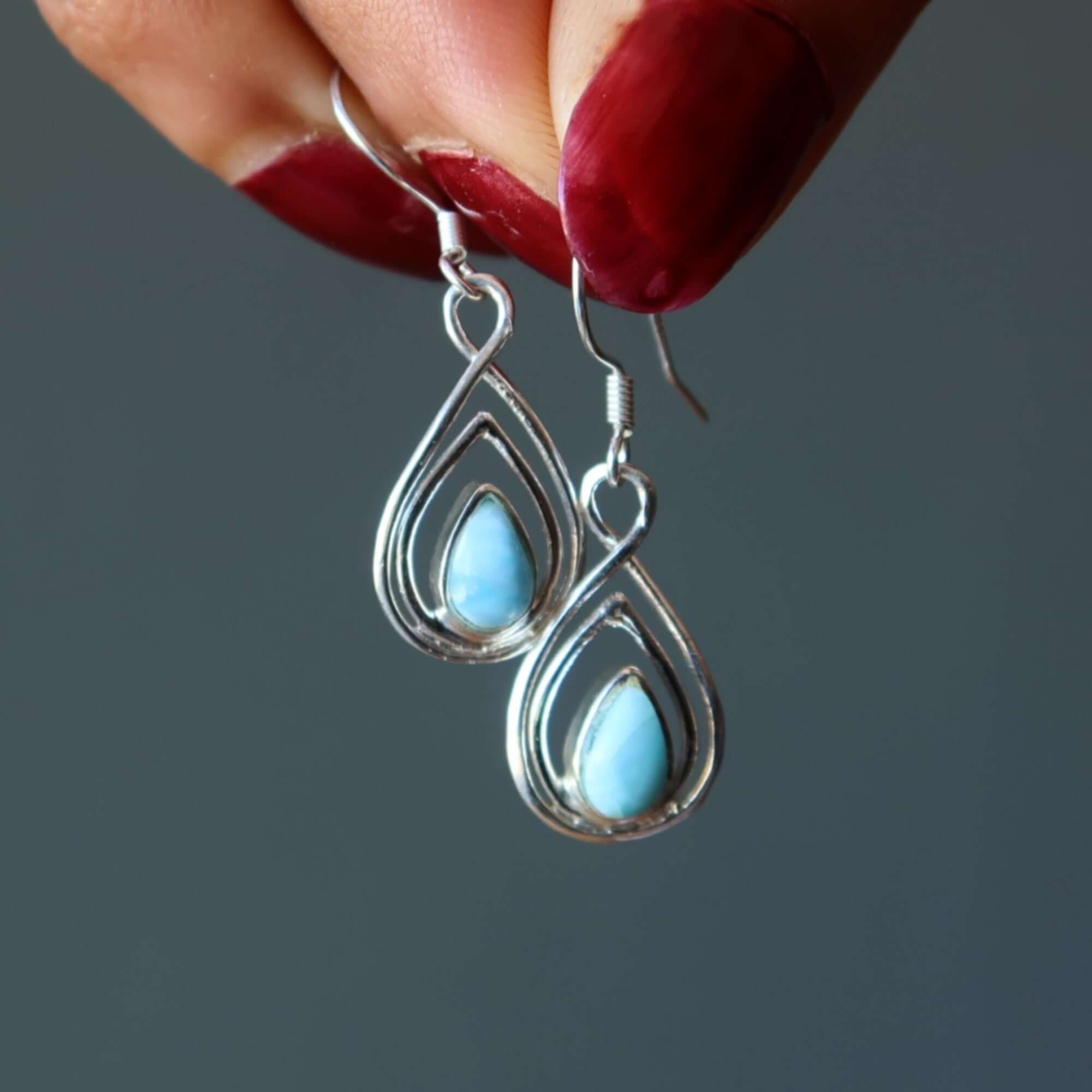 Boucles d'oreilles Larimar Sérénité Littorale Pendantes Argent Sterling