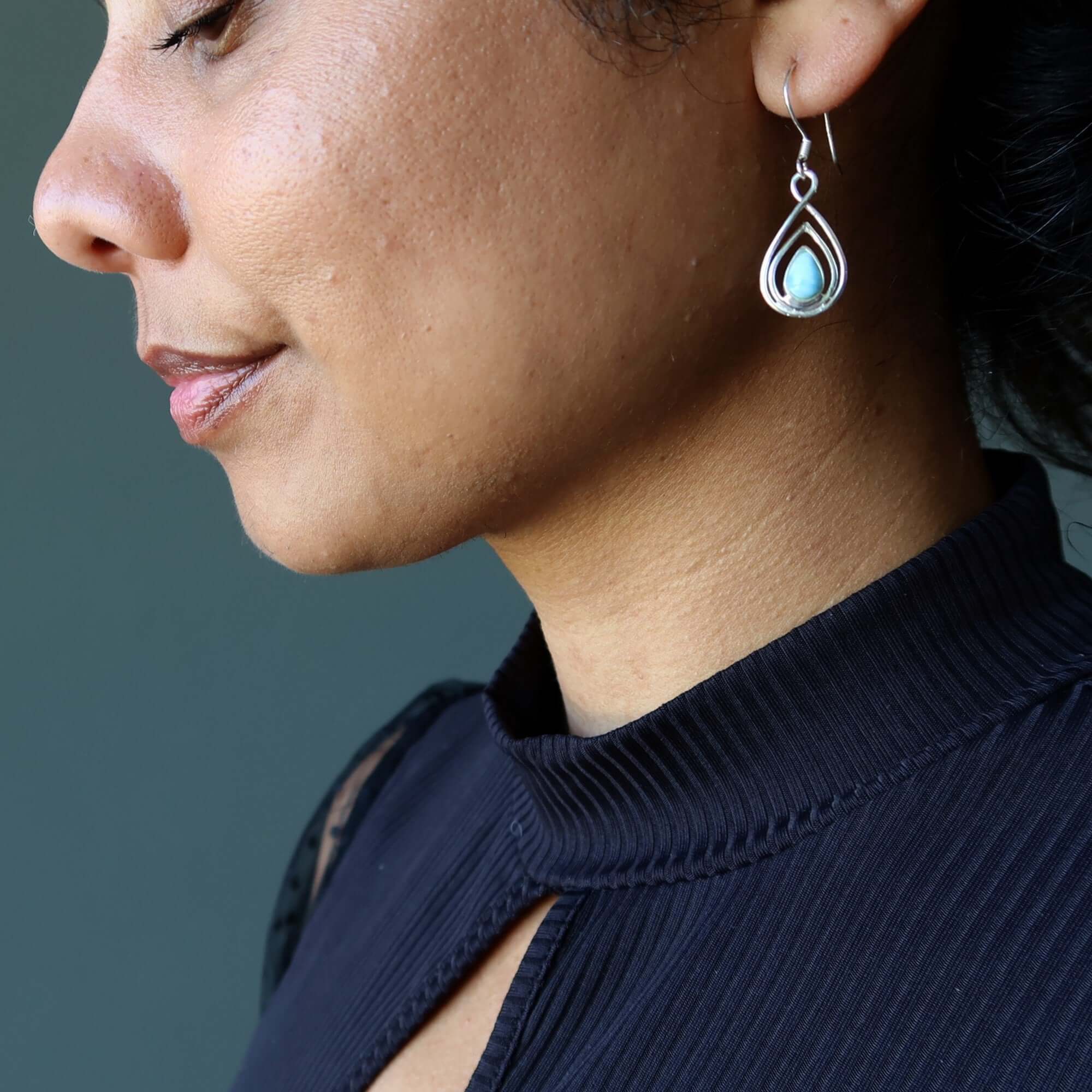 Boucles d'oreilles Larimar Sérénité Littorale Pendantes Argent Sterling