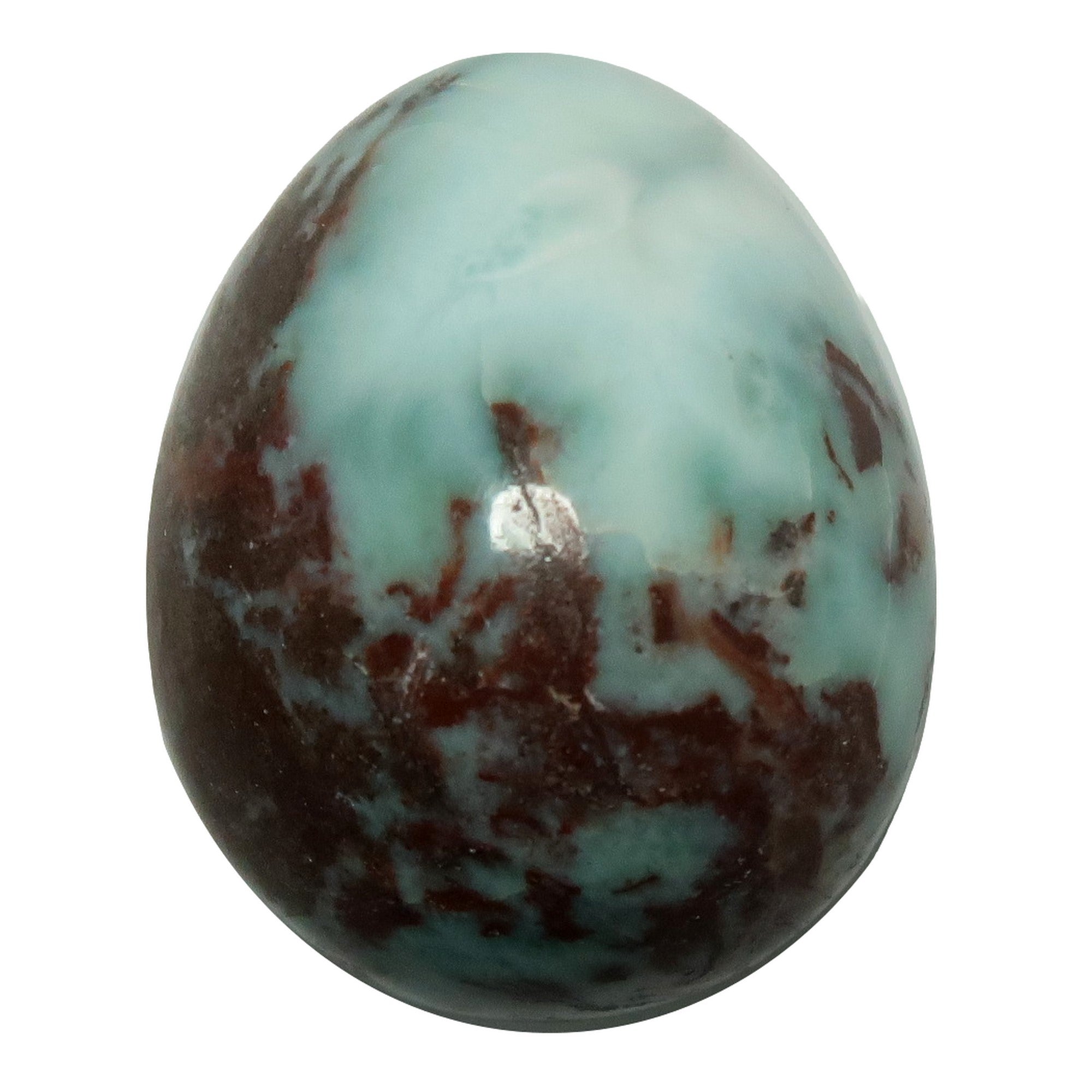 Larimar Egg Red Hematite Fire Phoenix Rising on Blue Gemstone