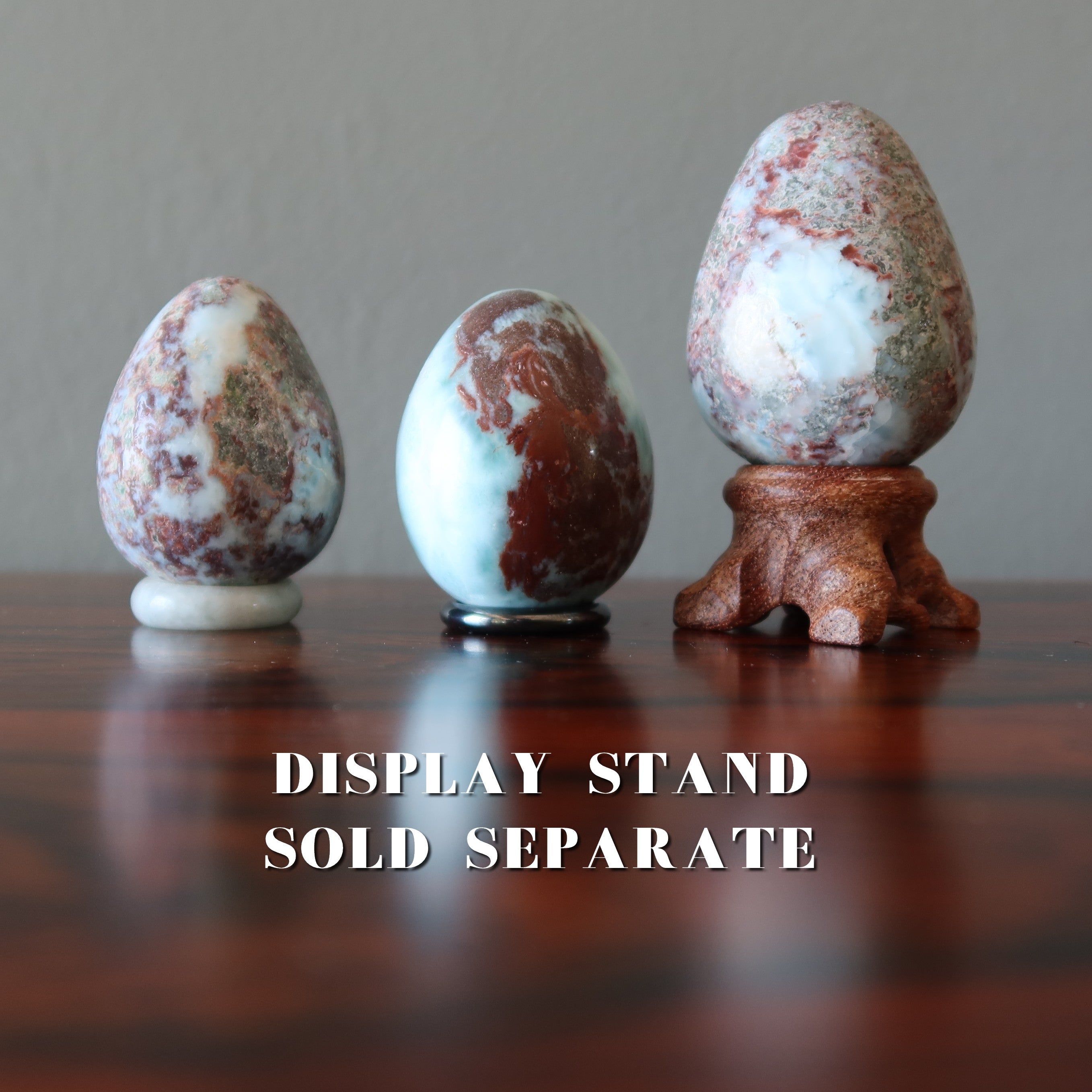 Larimar Egg Red Hematite Fire Phoenix Rising on Blue Gemstone