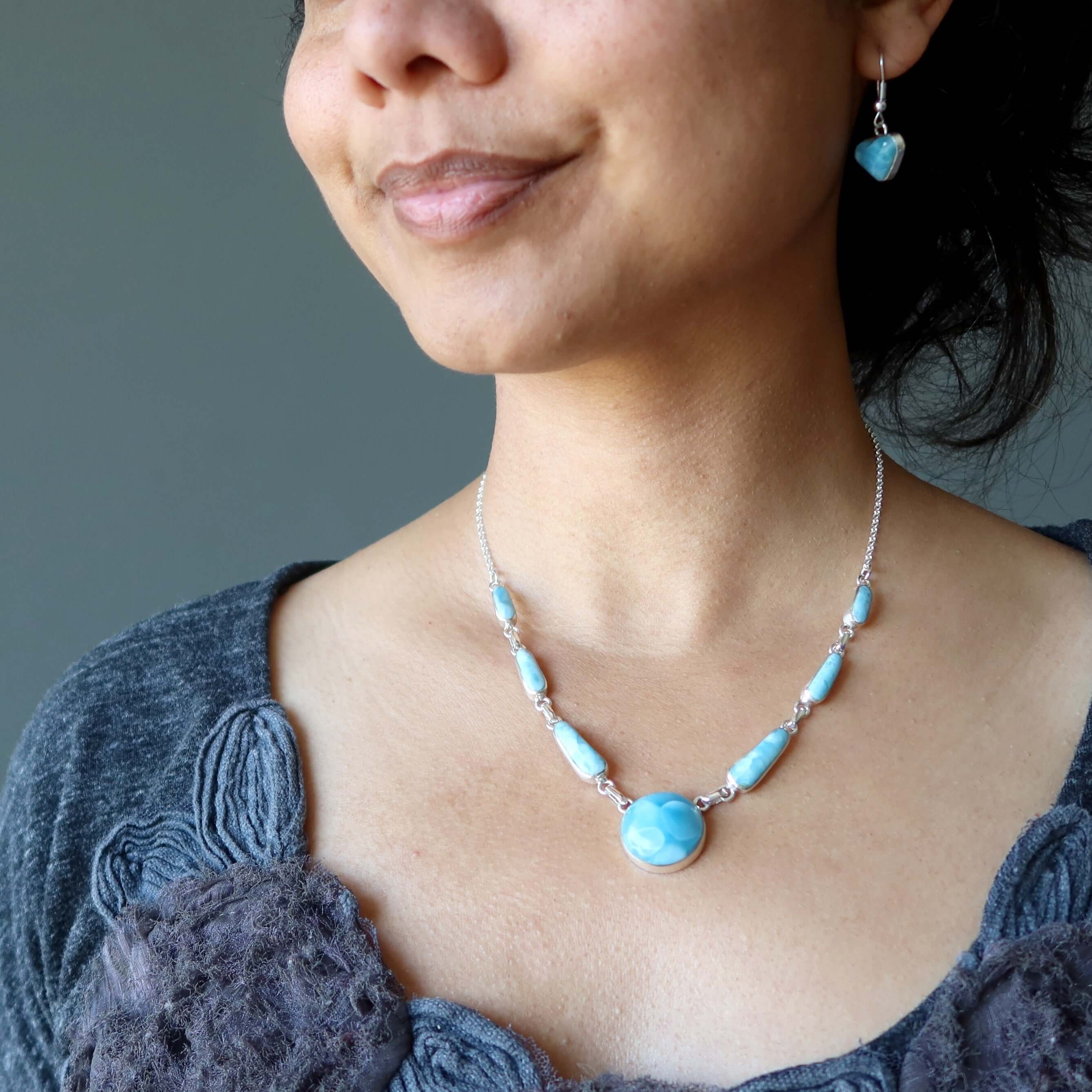 Collier Larimar Yemaya Caraïbes en argent sterling