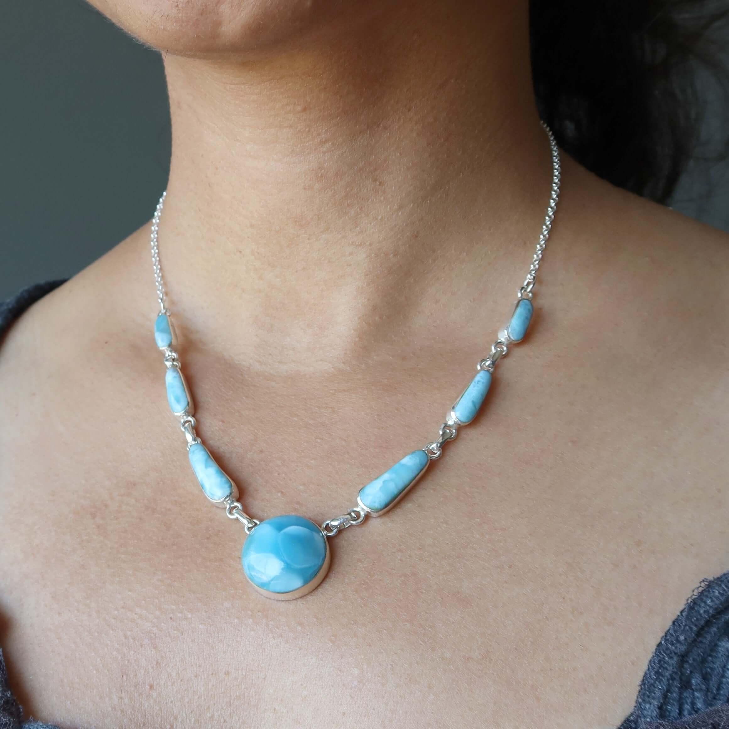 Collier Larimar Yemaya Caraïbes en argent sterling