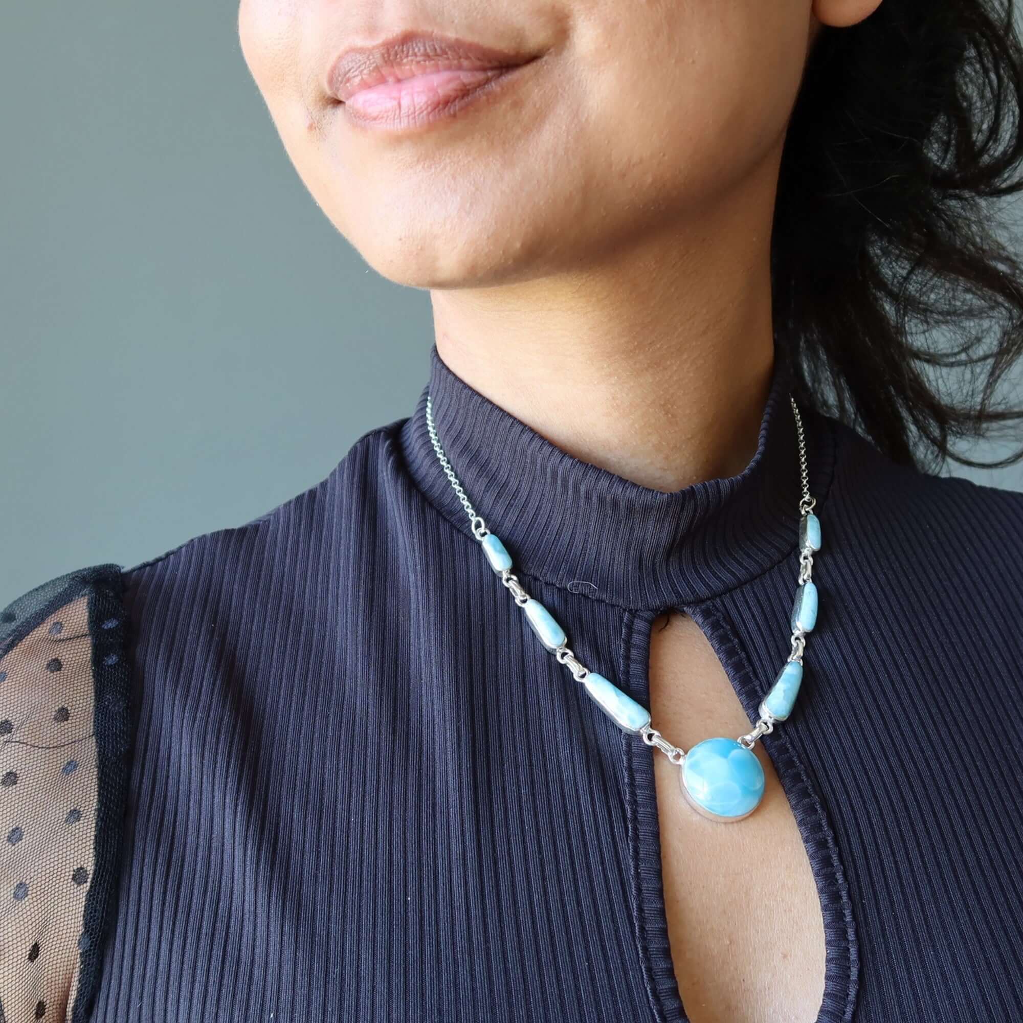 Collier Larimar Yemaya Caraïbes en argent sterling