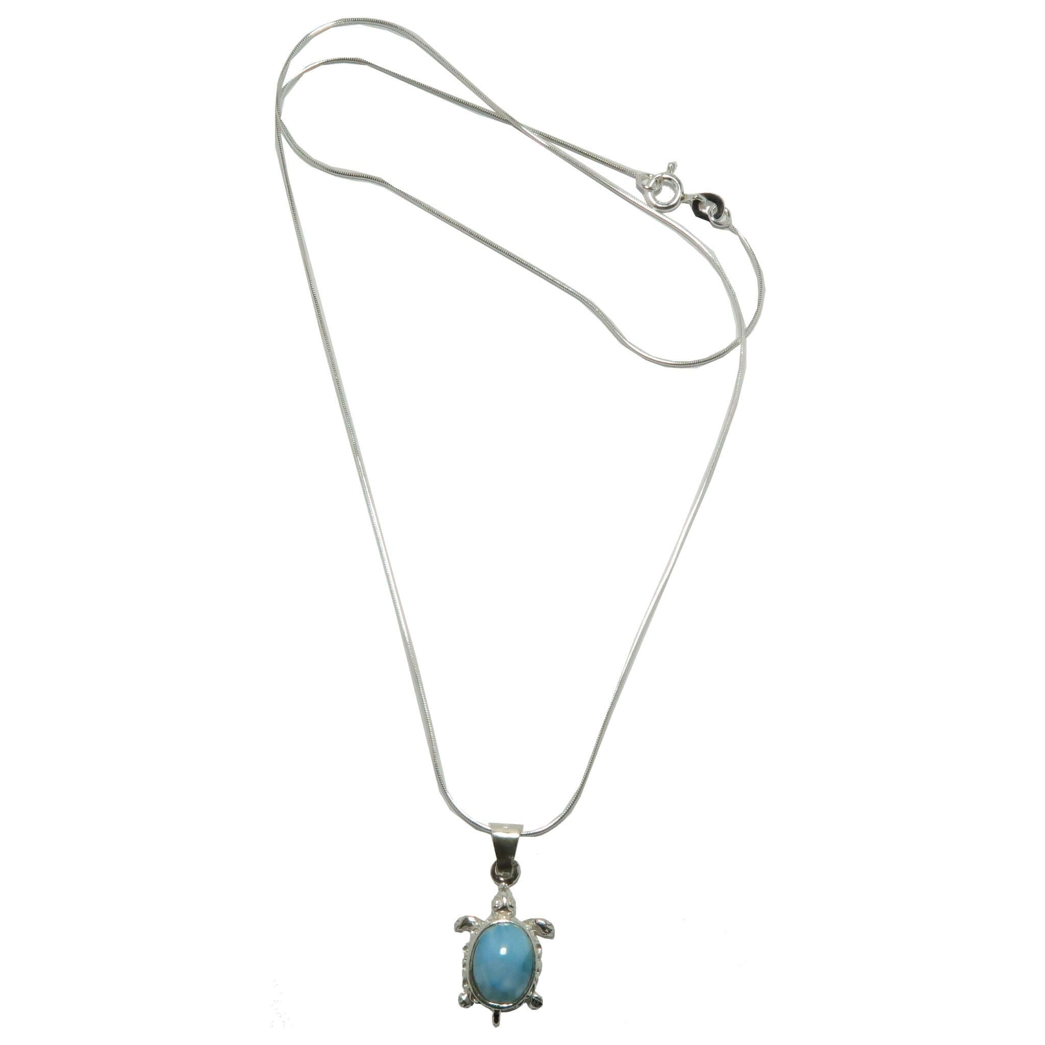 Larimar Necklace Happy Blue Sea Turtle Sterling Silver
