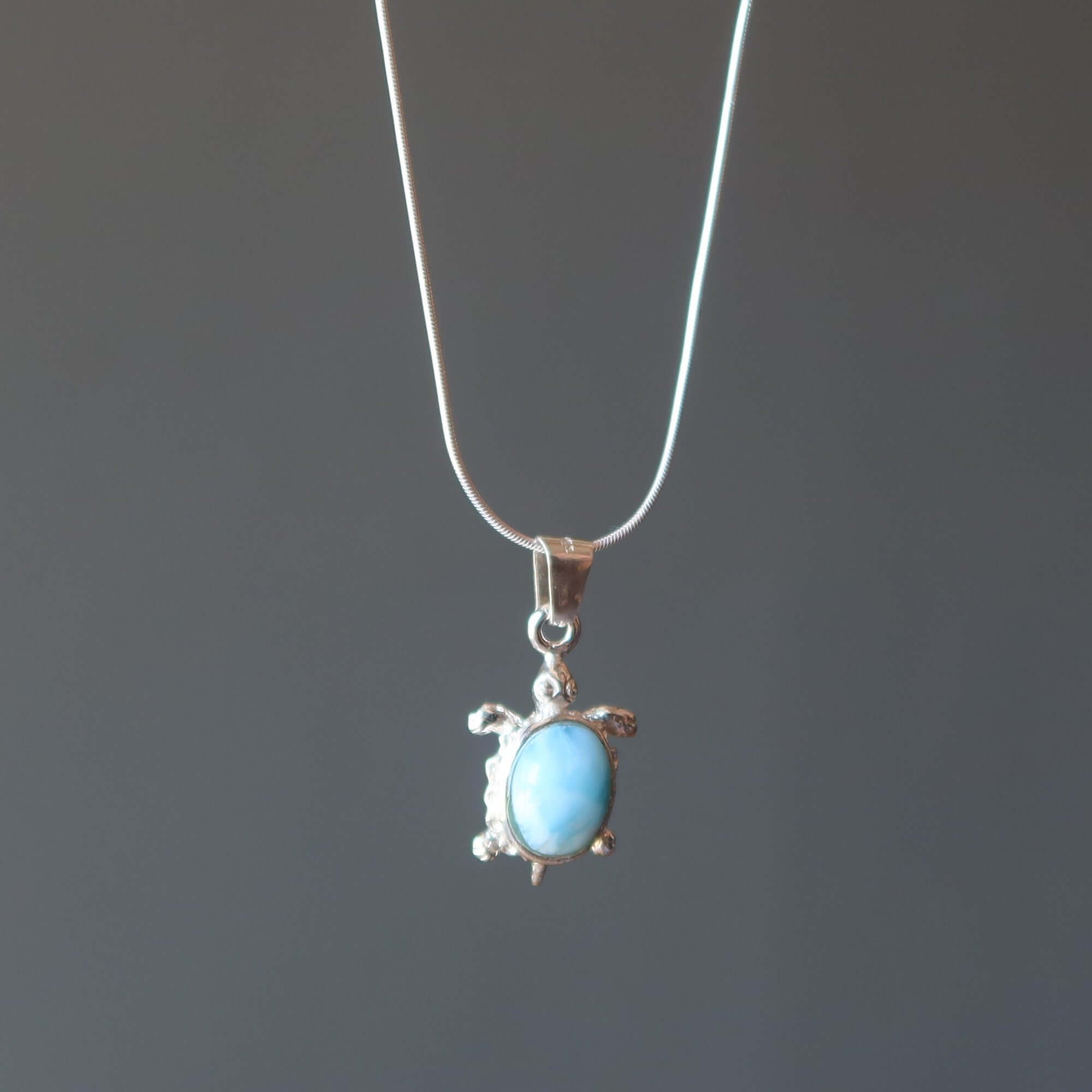 Larimar Necklace Happy Blue Sea Turtle Sterling Silver