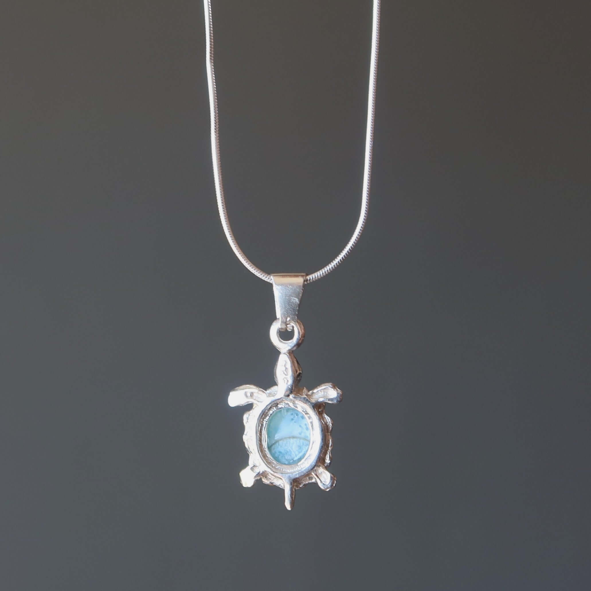 Larimar Necklace Happy Blue Sea Turtle Sterling Silver