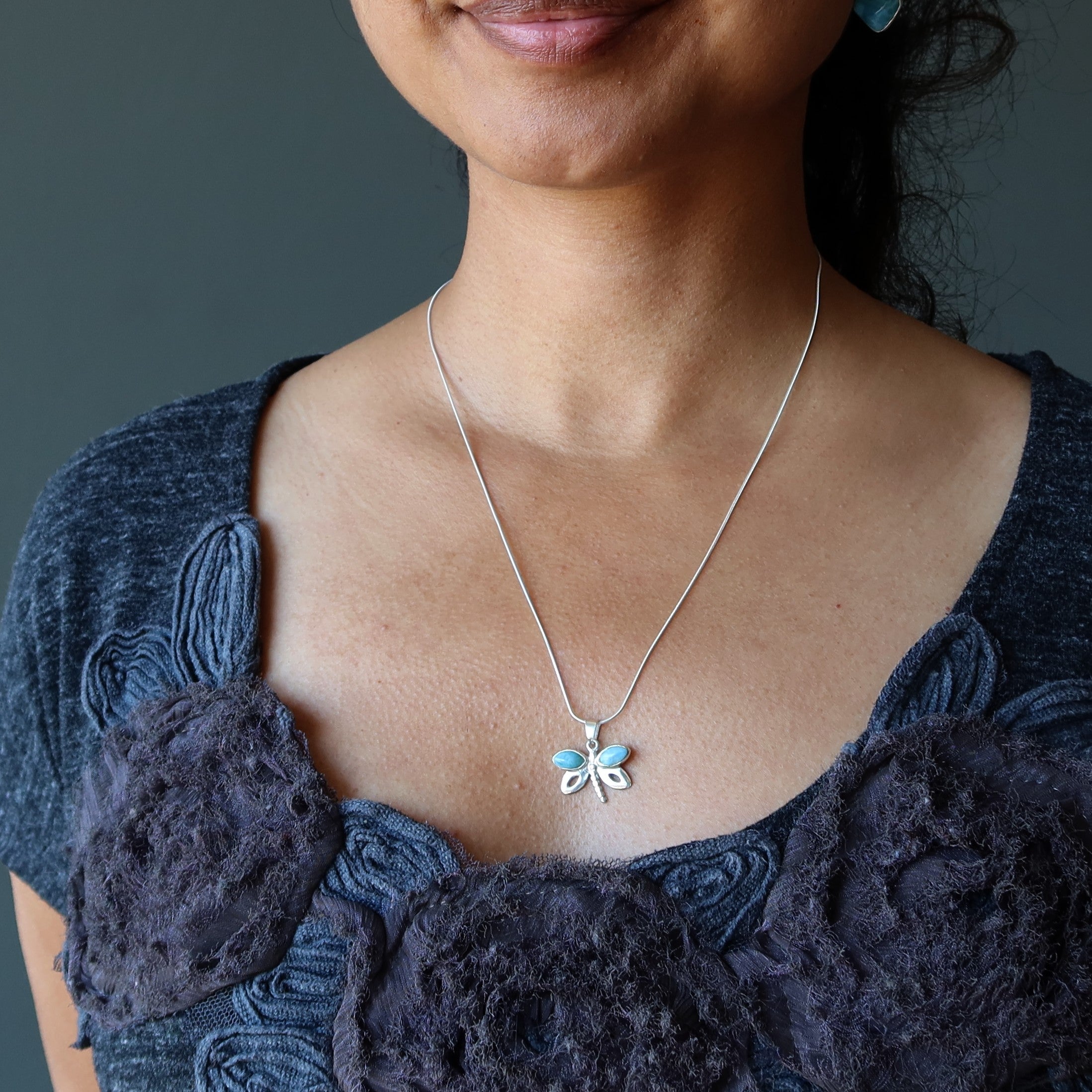 Larimar Necklace Dragonfly Song Blue Sterling Silver