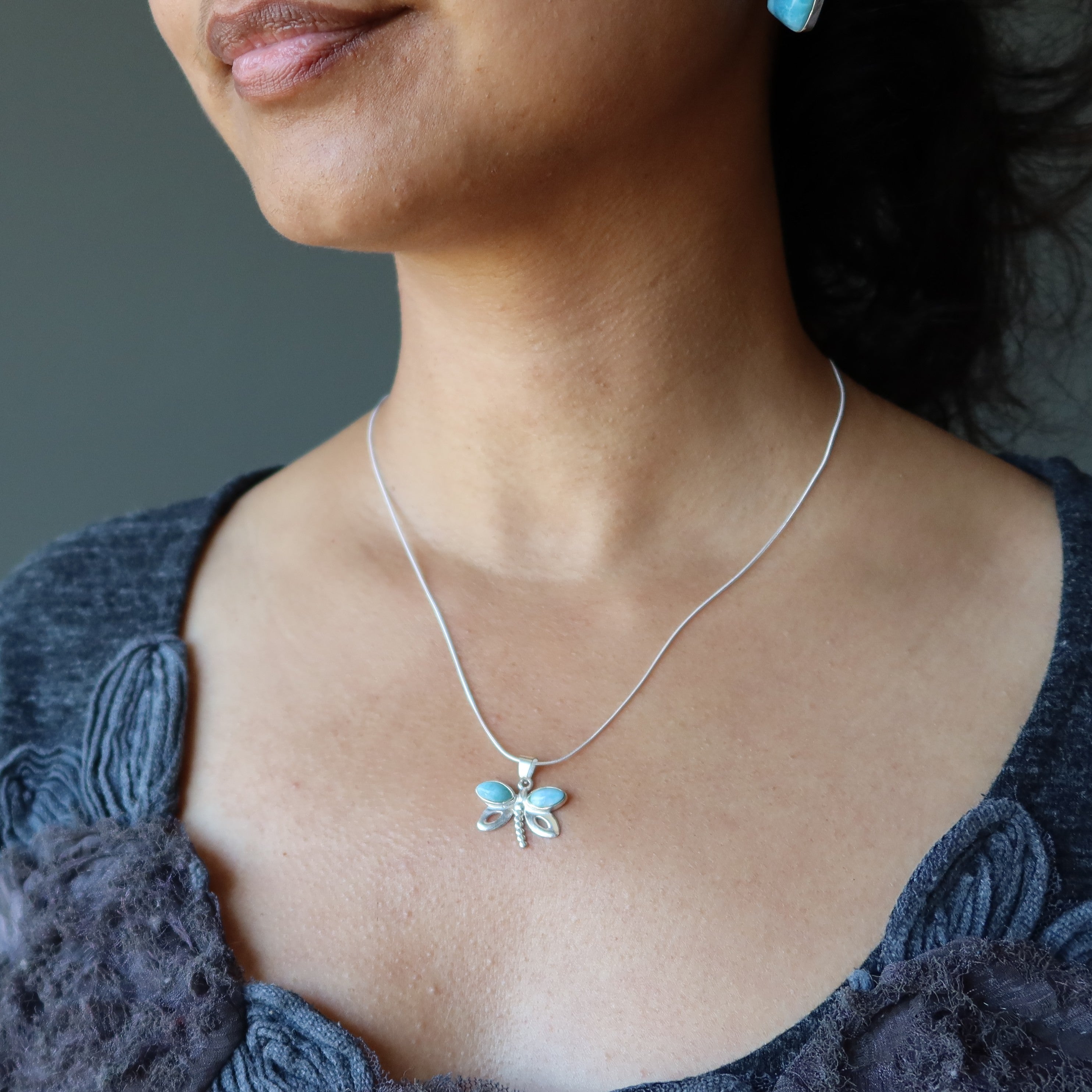 Larimar Necklace Dragonfly Song Blue Sterling Silver