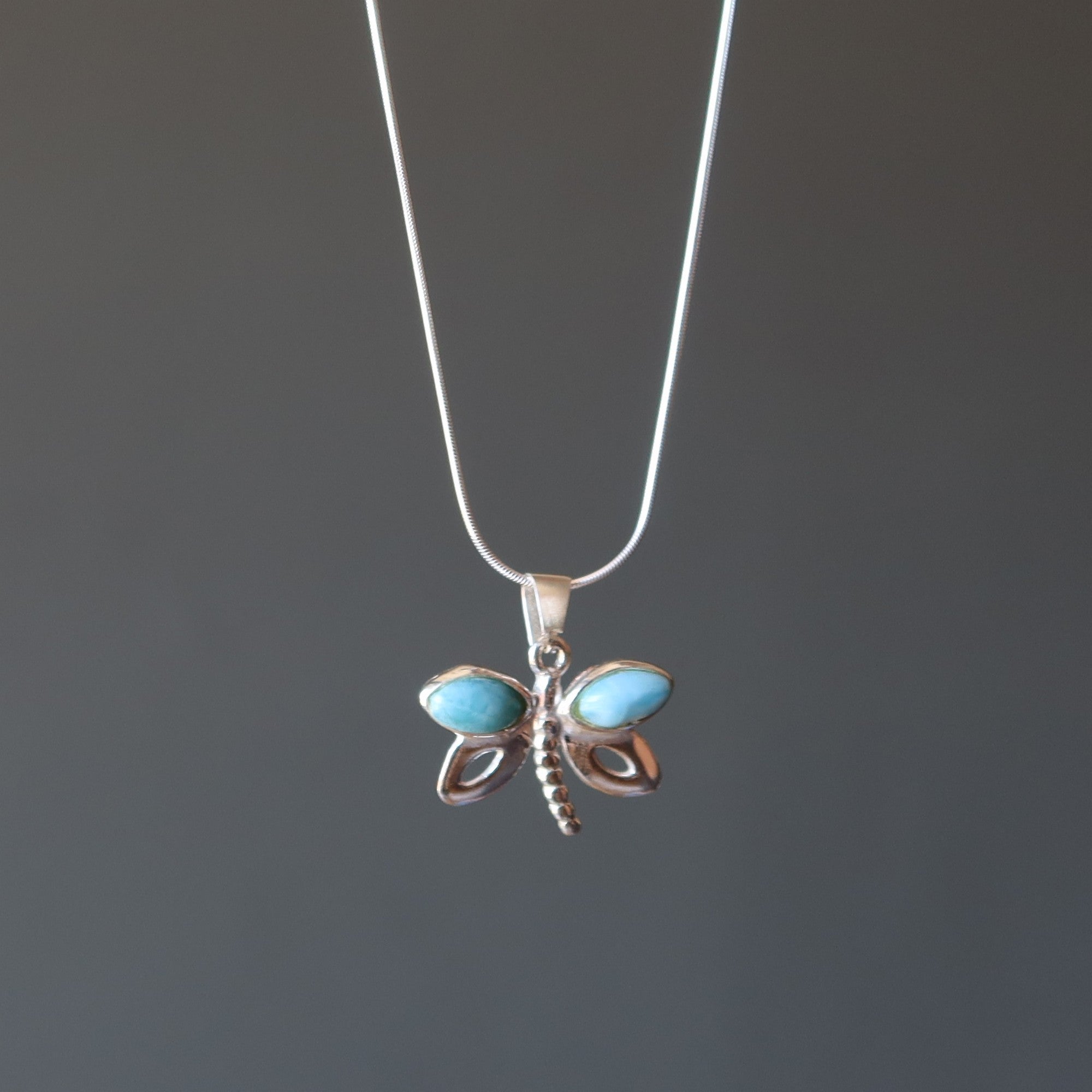 Larimar Necklace Dragonfly Song Blue Sterling Silver