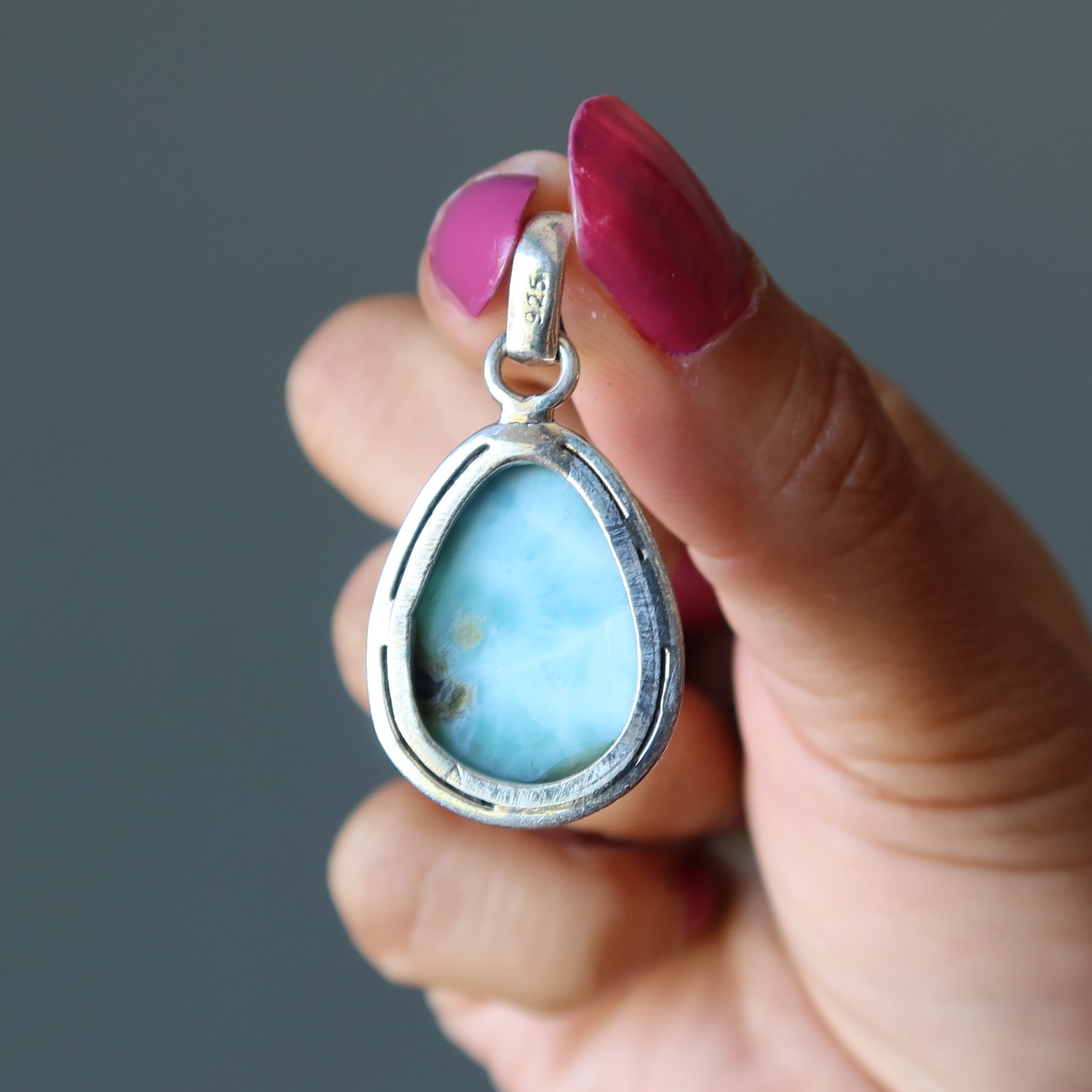 Larimar Pendant Teardrop Blue Sterling Silver