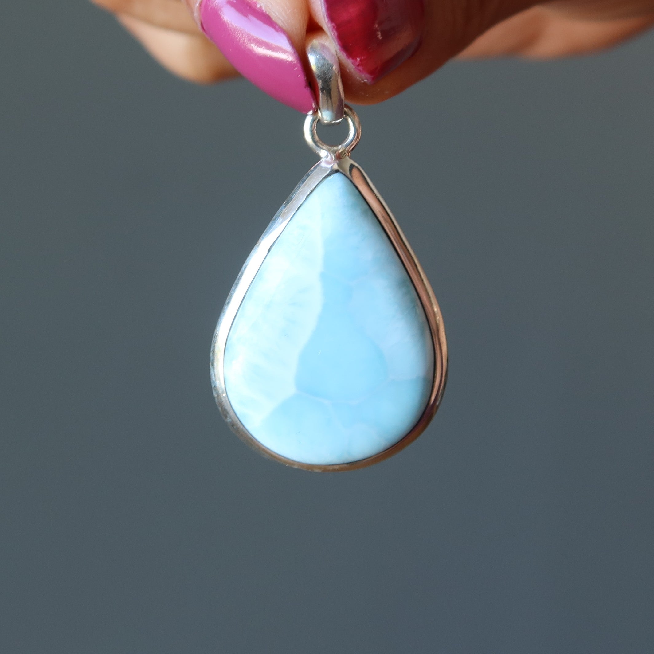 Larimar Pendant Teardrop Blue Sterling Silver