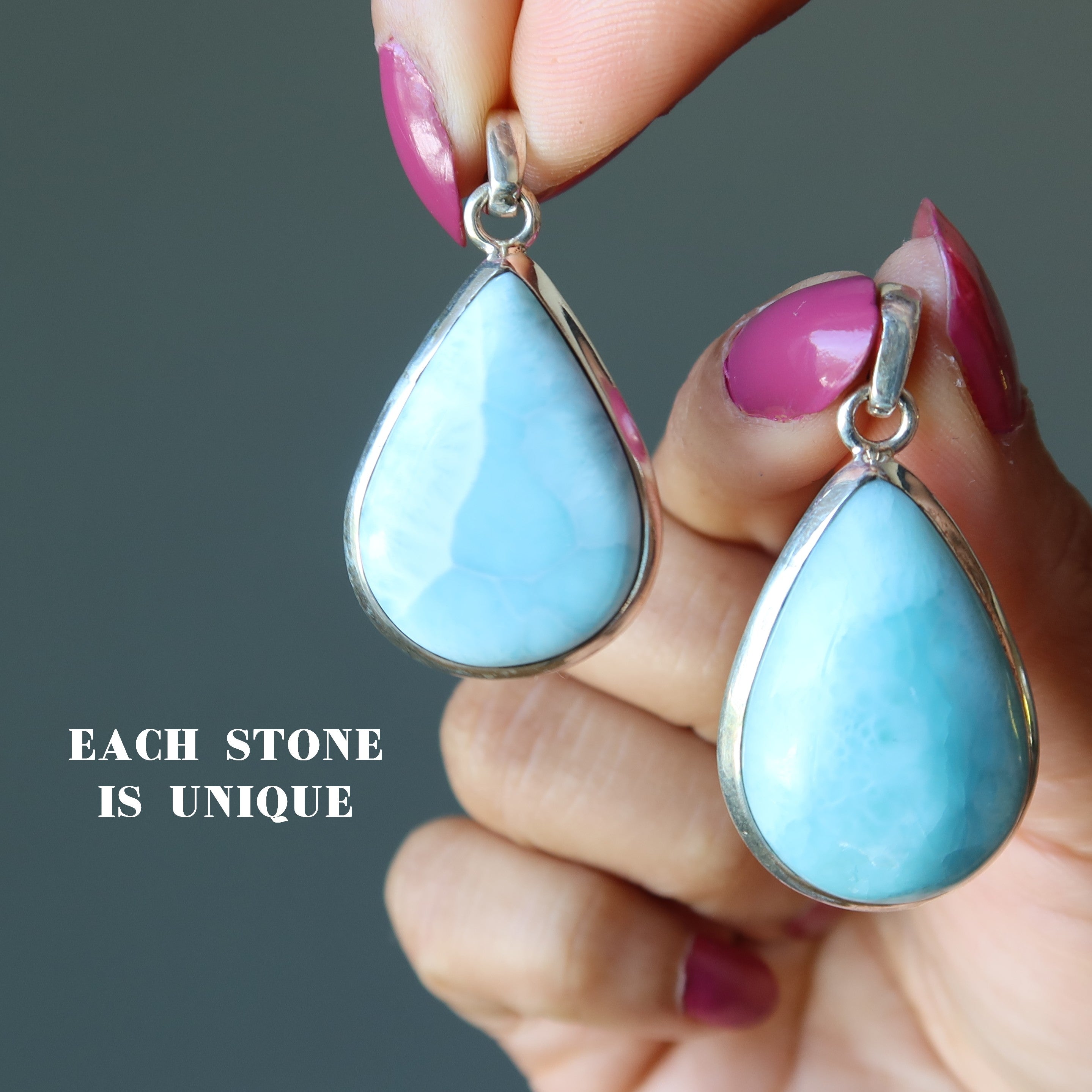Larimar Pendant Teardrop Blue Sterling Silver