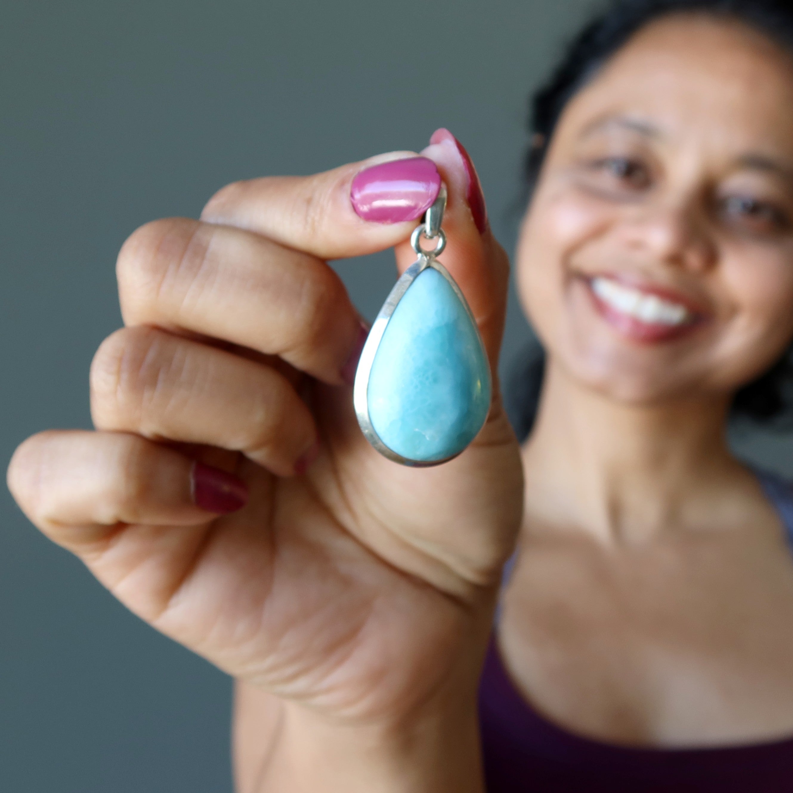 Larimar Pendant Teardrop Blue Sterling Silver