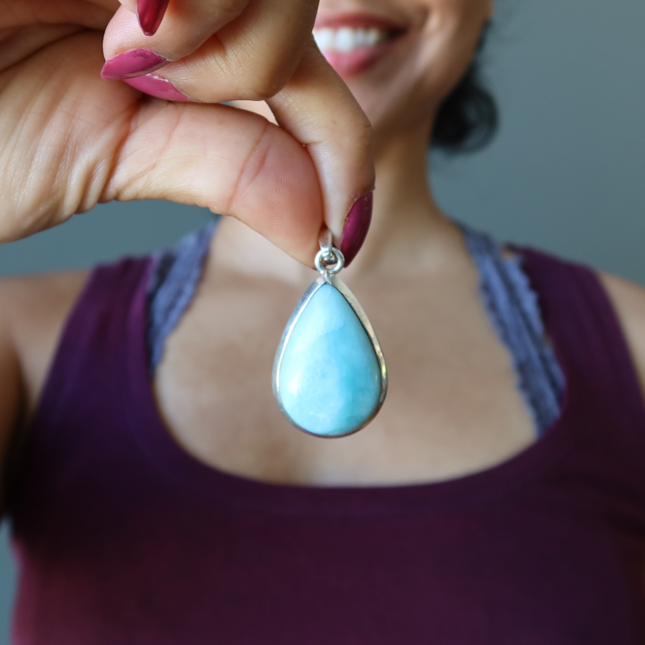 Larimar Pendant Teardrop Blue Sterling Silver