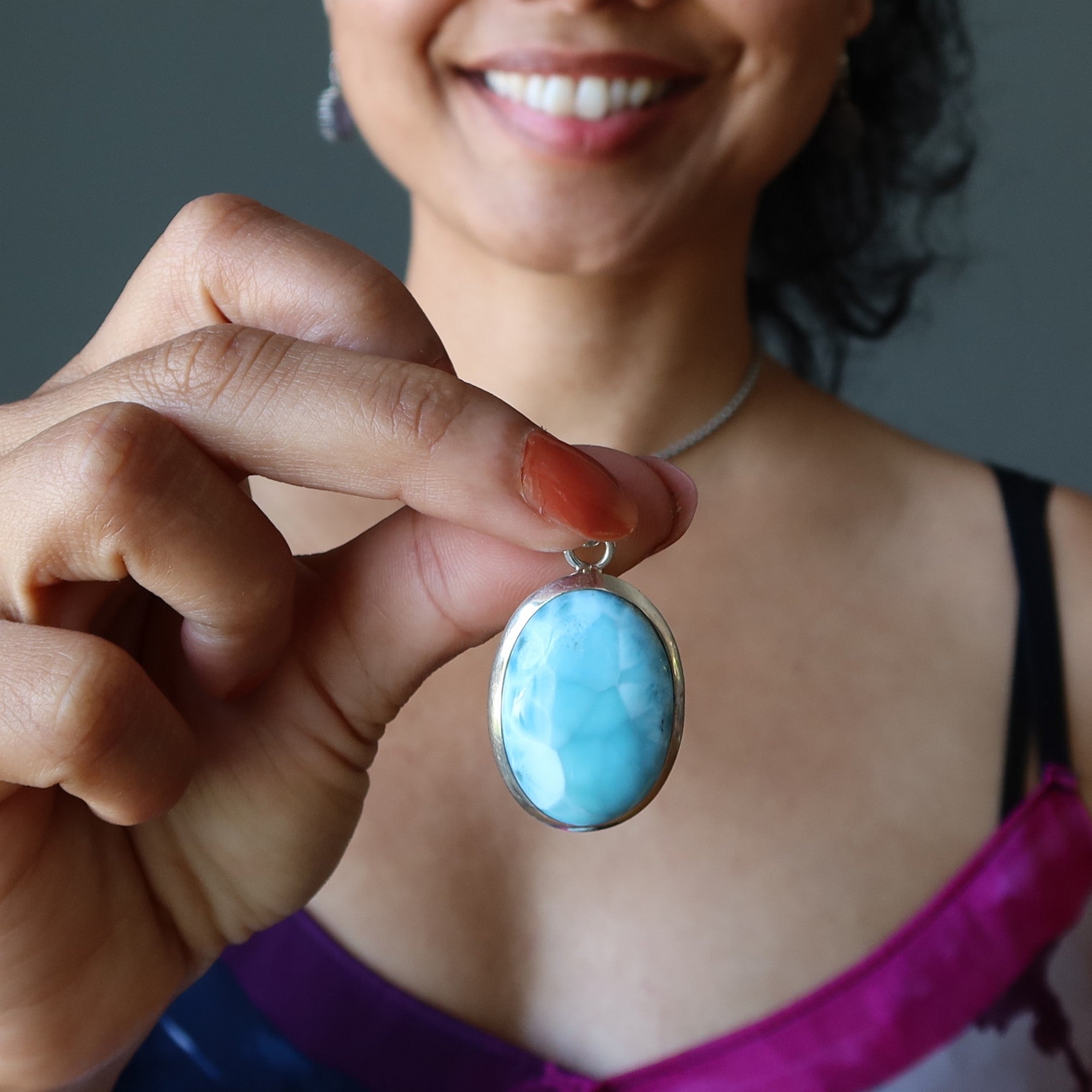 Larimar Pendant Celestial Mirror Blue Sterling Silver
