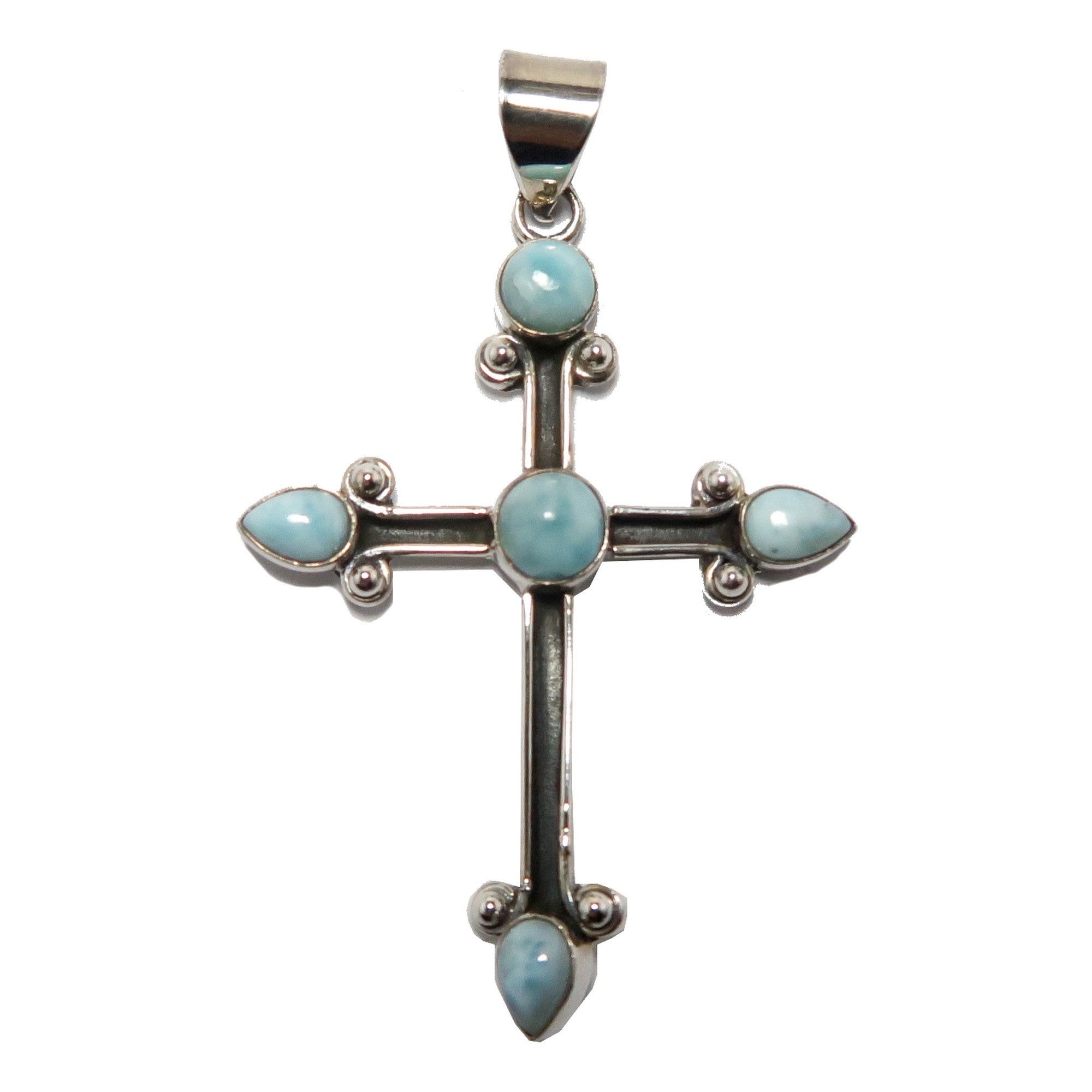Pendentif Larimar Croix Céleste en Argent Sterling Bleu