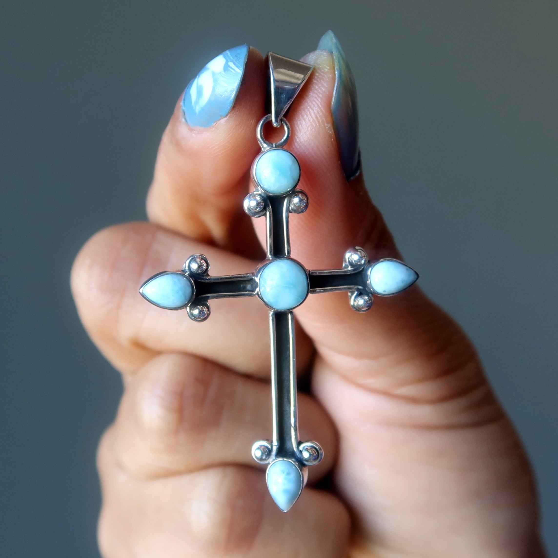 Pendentif Larimar Croix Céleste en Argent Sterling Bleu