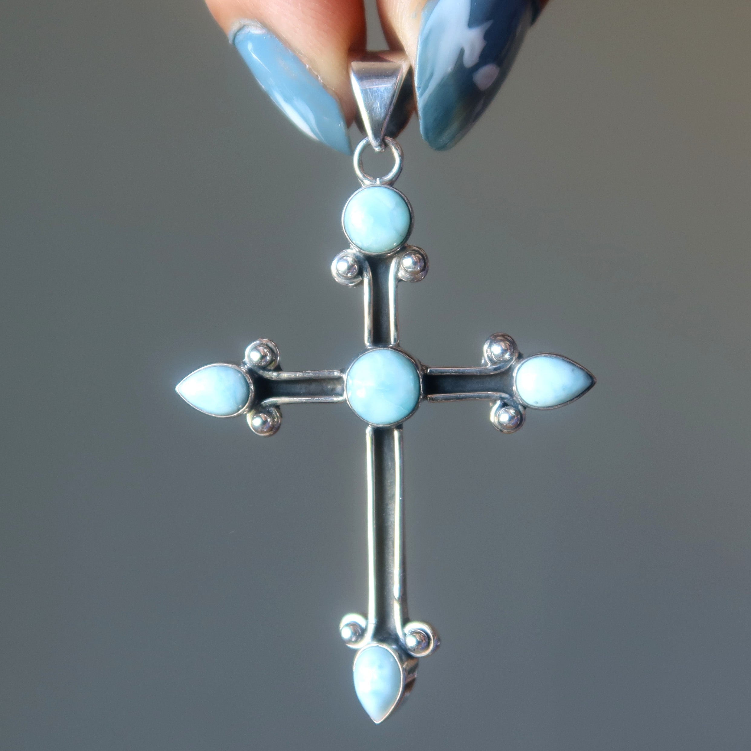 Pendentif Larimar Croix Céleste en Argent Sterling Bleu