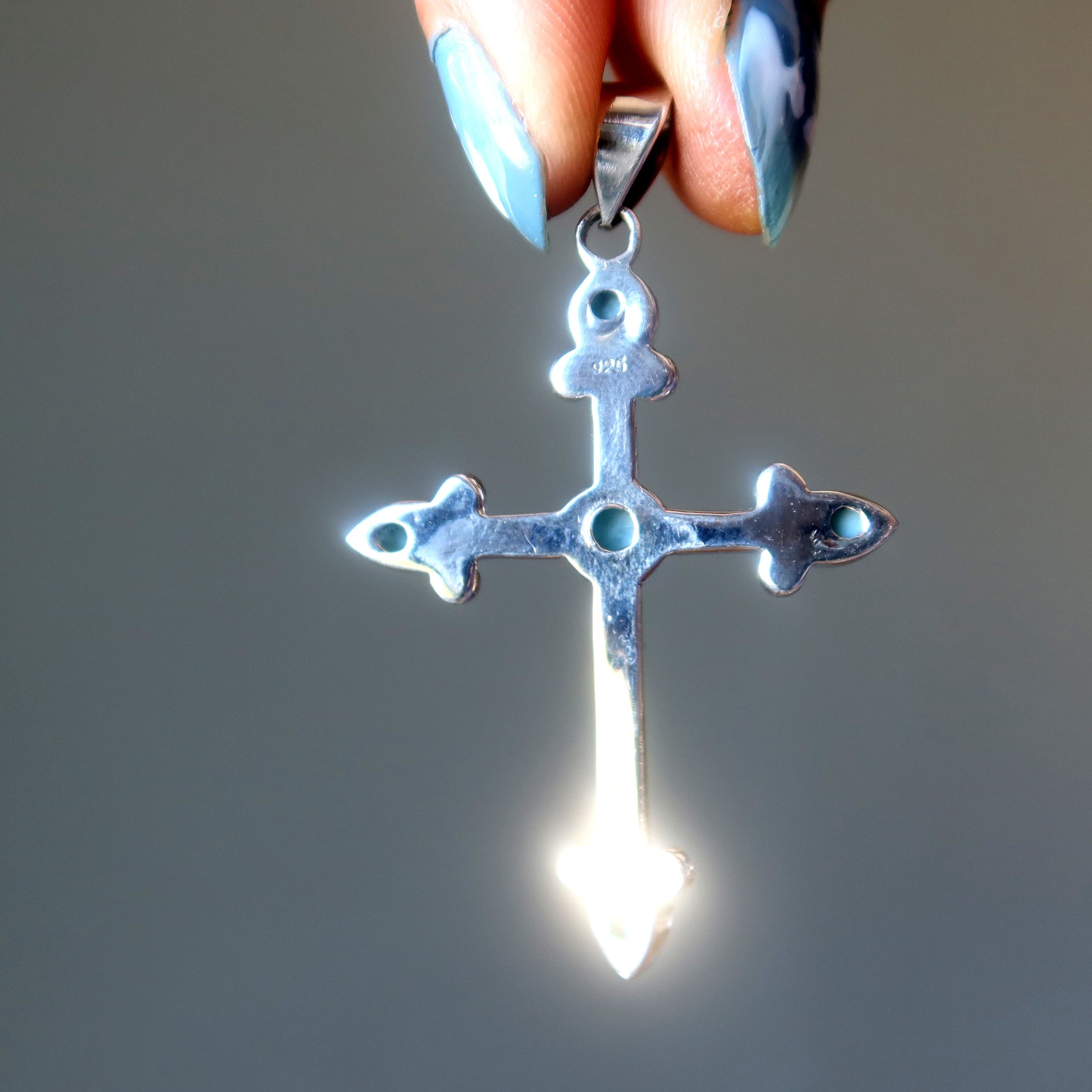 Pendentif Larimar Croix Céleste en Argent Sterling Bleu