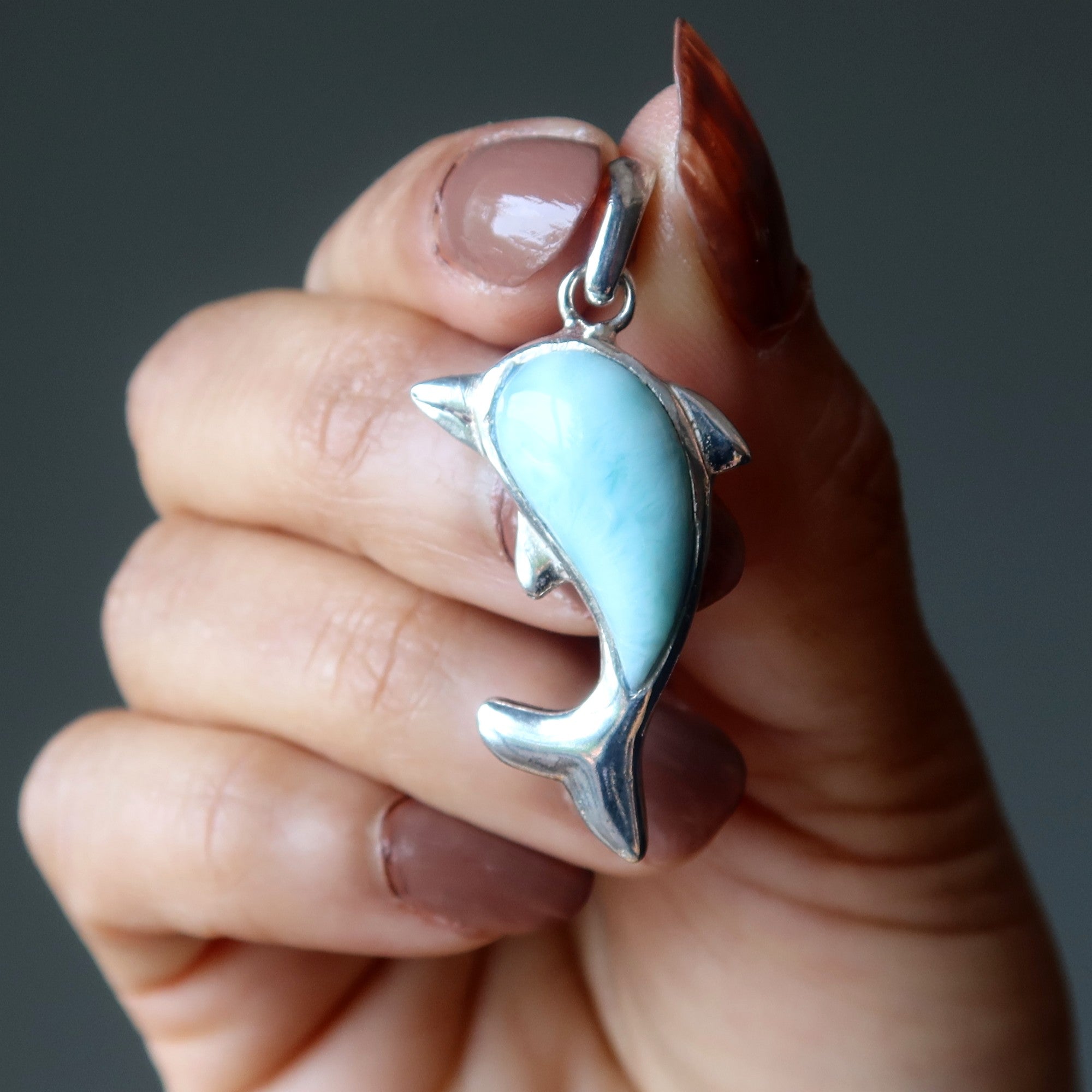 Larimar Pendant Blue Dolphin Stone Sterling Silver
