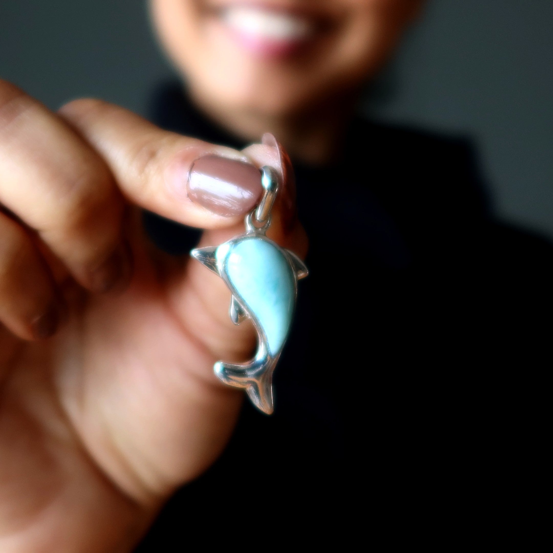 Larimar Pendant Blue Dolphin Stone Sterling Silver