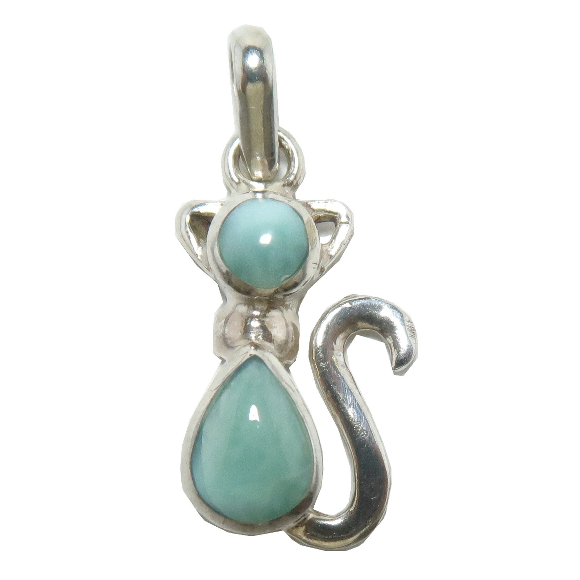 Pendentif Larimar Chat Miaou Métaphysique Argent Sterling