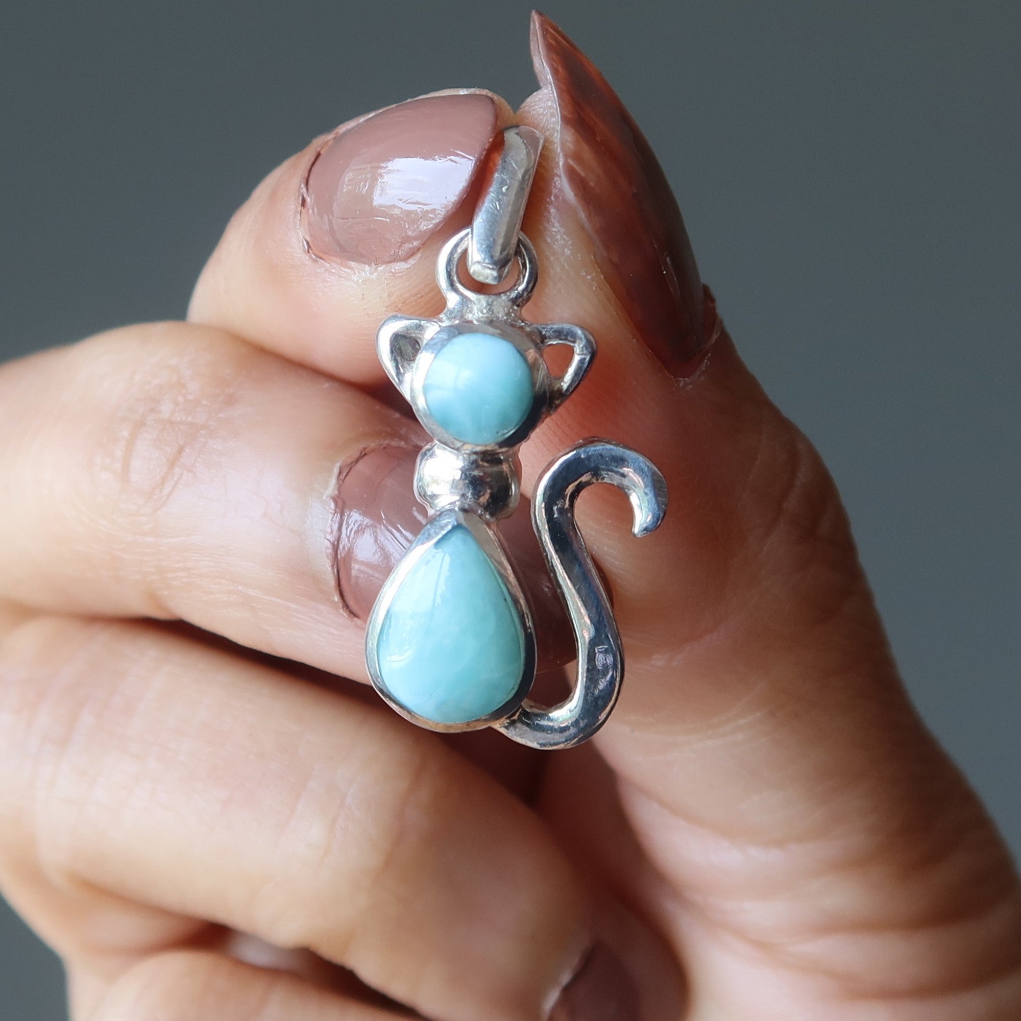 Pendentif Larimar Chat Miaou Métaphysique Argent Sterling