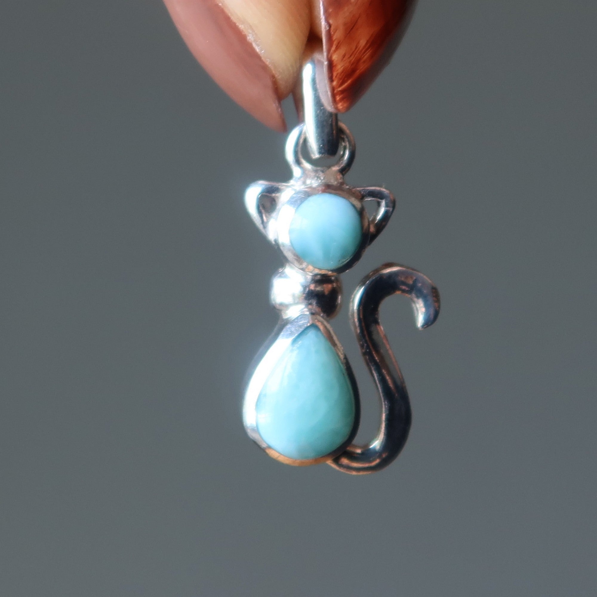 Pendentif Larimar Chat Miaou Métaphysique Argent Sterling