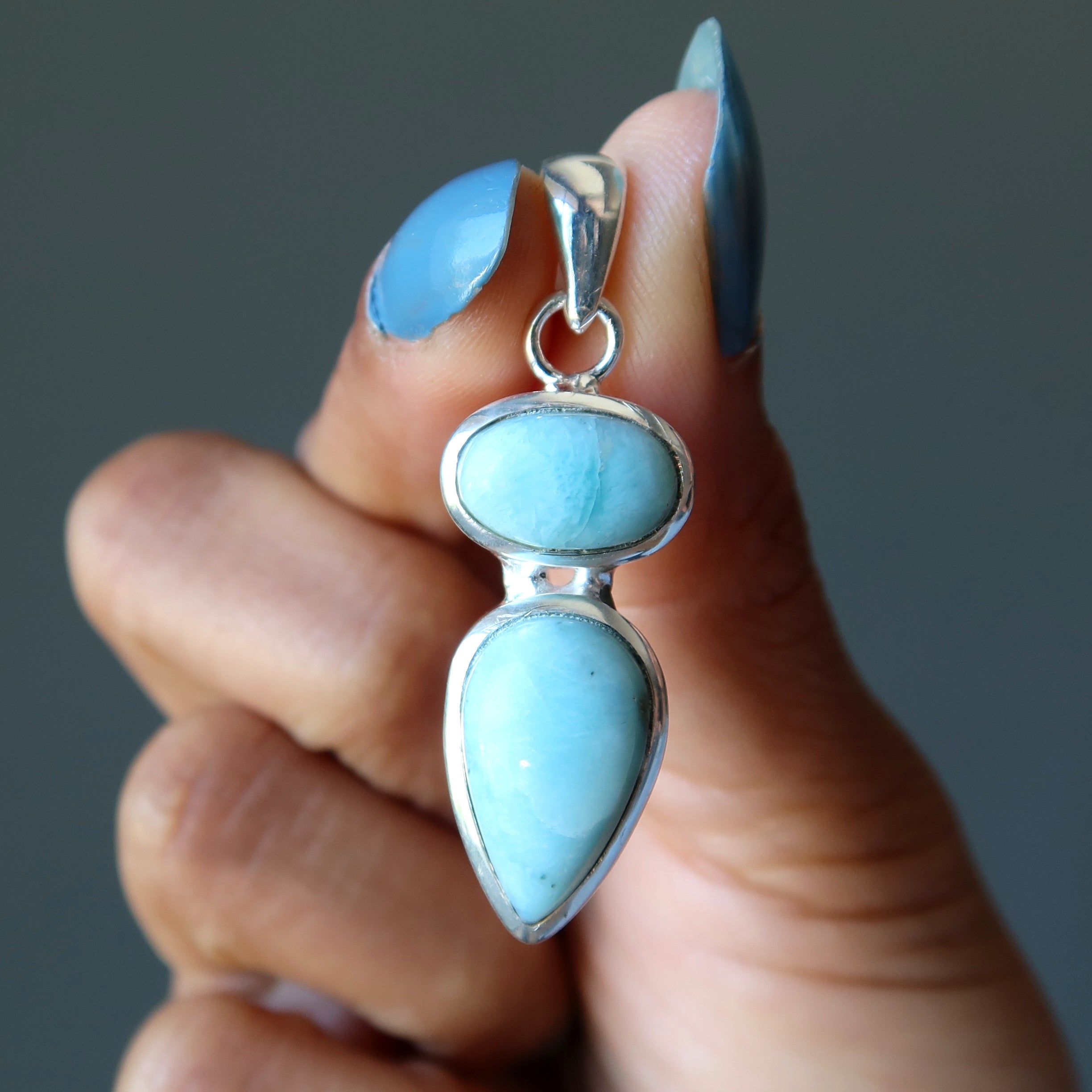 Pendentif Larimar Bénédiction Pierres Bleues Argent Sterling