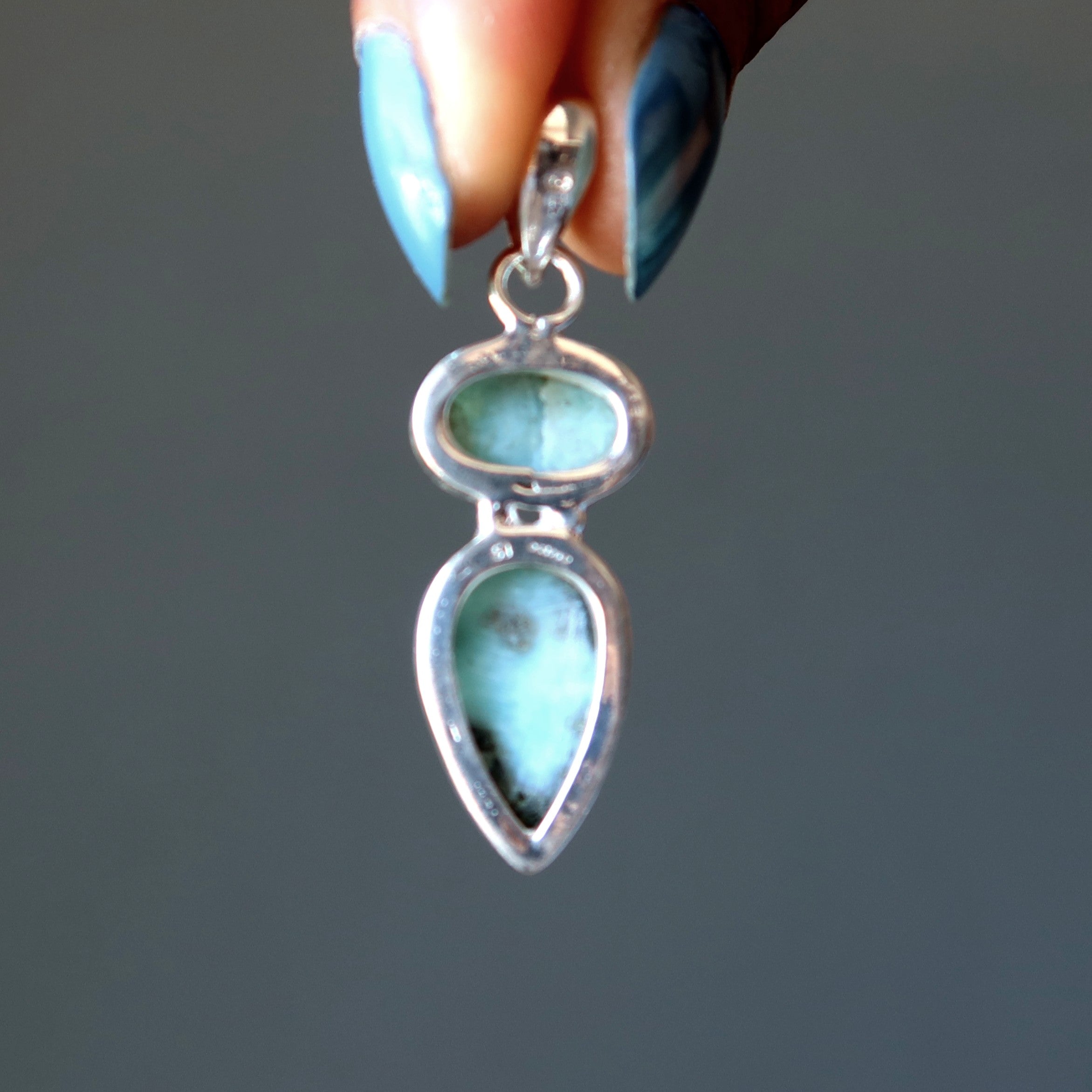 Pendentif Larimar Bénédiction Pierres Bleues Argent Sterling