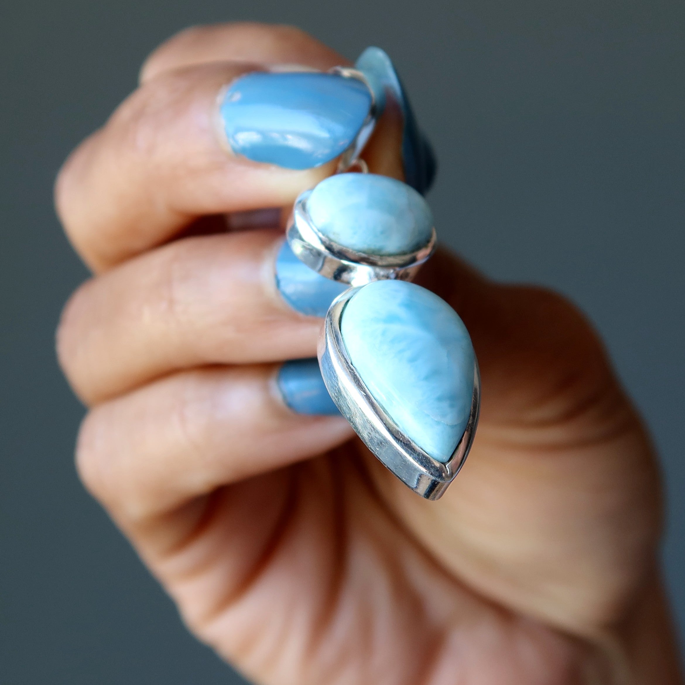 Pendentif Larimar Bénédiction Pierres Bleues Argent Sterling