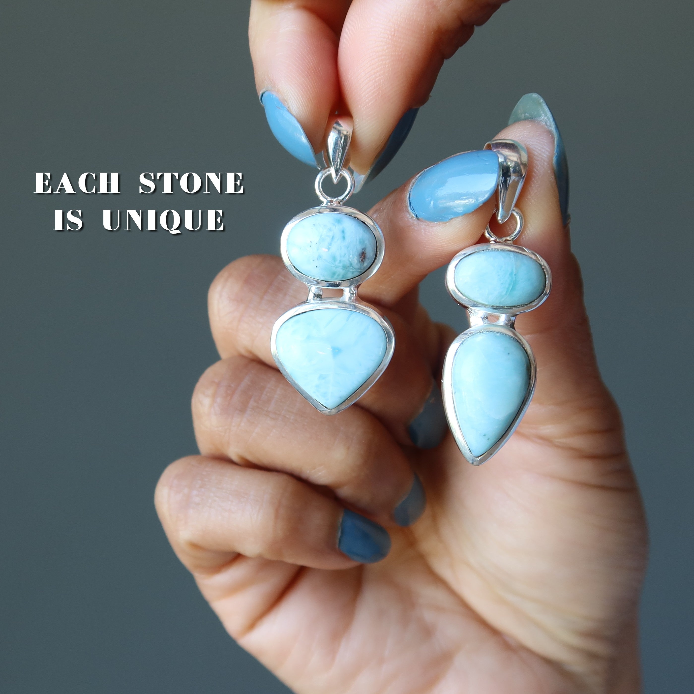 Pendentif Larimar Bénédiction Pierres Bleues Argent Sterling