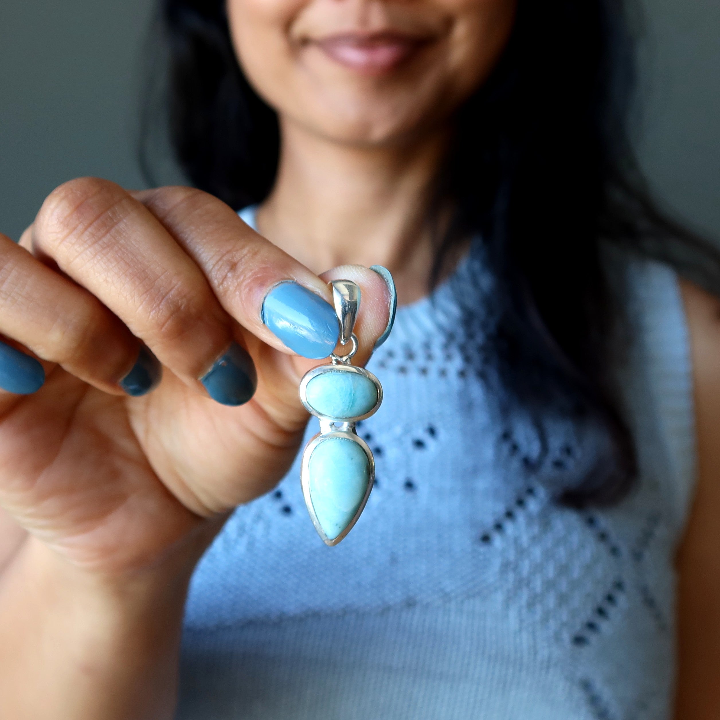 Pendentif Larimar Bénédiction Pierres Bleues Argent Sterling
