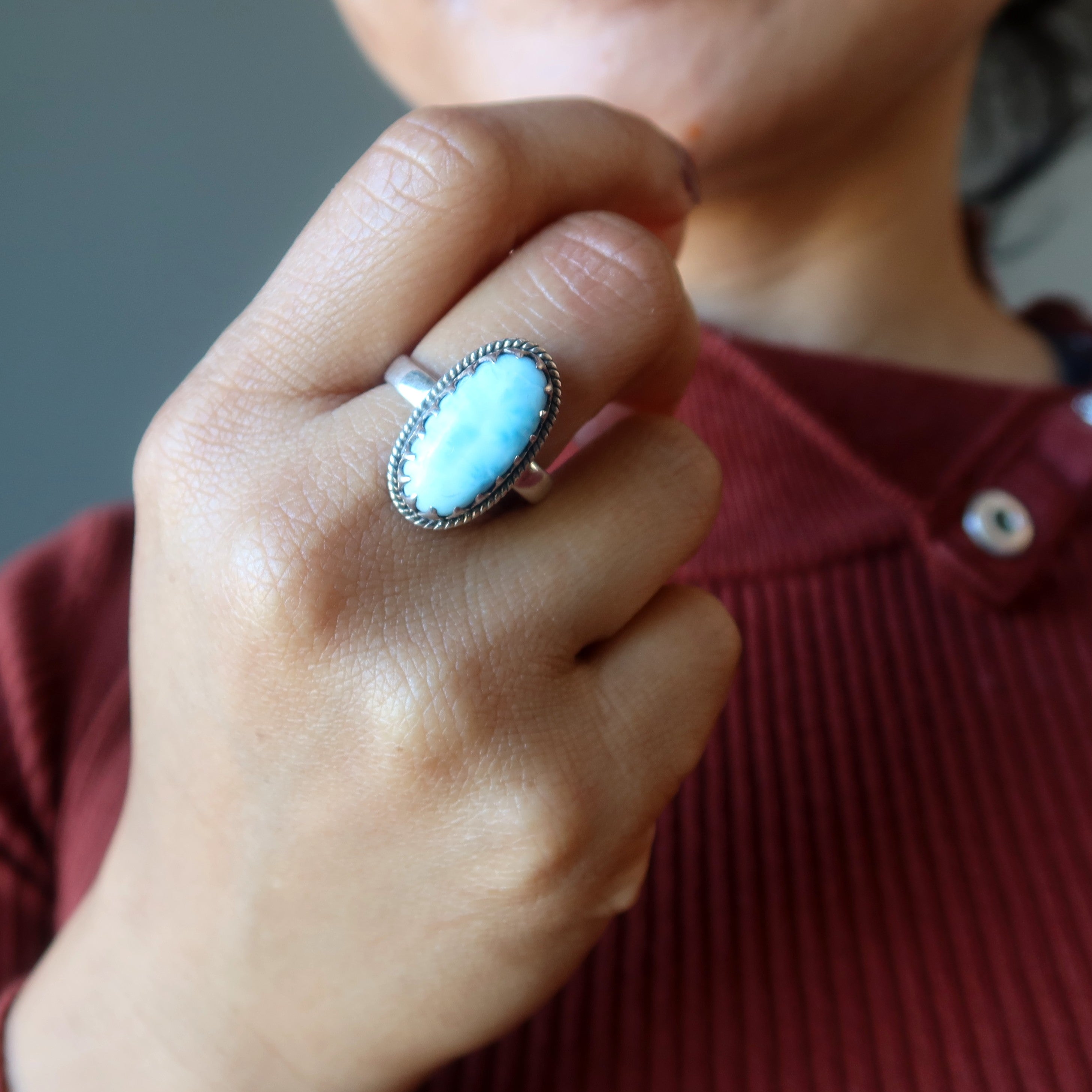 Larimar Ring Hold Me Tight Sterling Silver Size 8.75