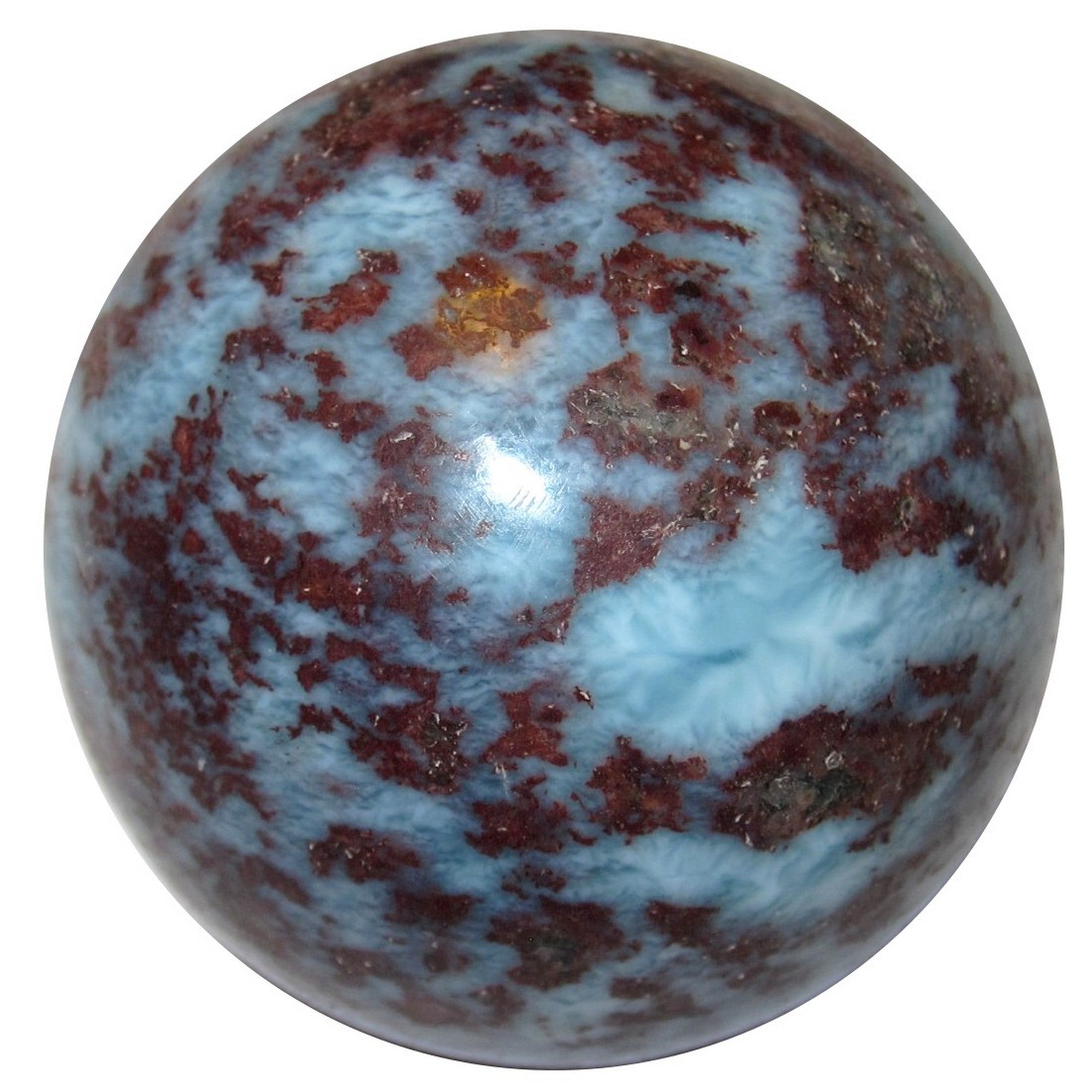 Sphère de Larimar Hématite Rouge Feu dans le Ciel Boule de Cristal
