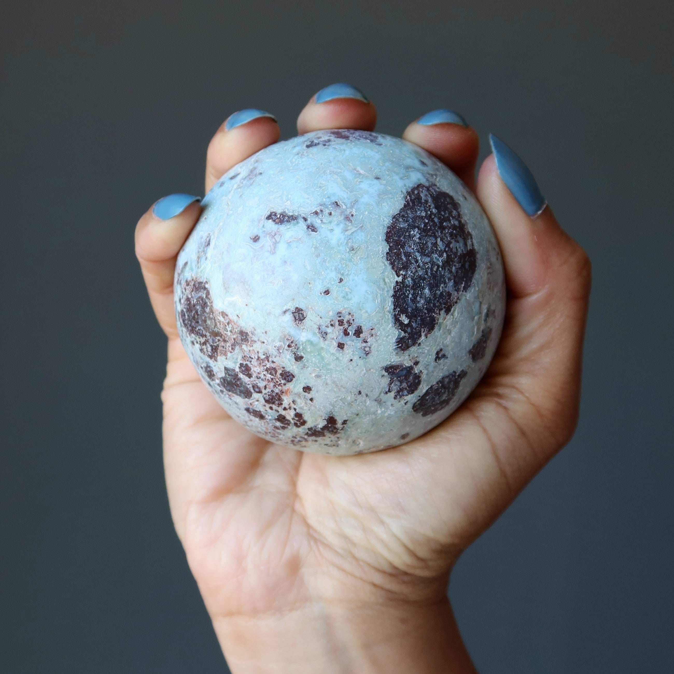 Sphère de Larimar Hématite Rouge Feu dans le Ciel Boule de Cristal