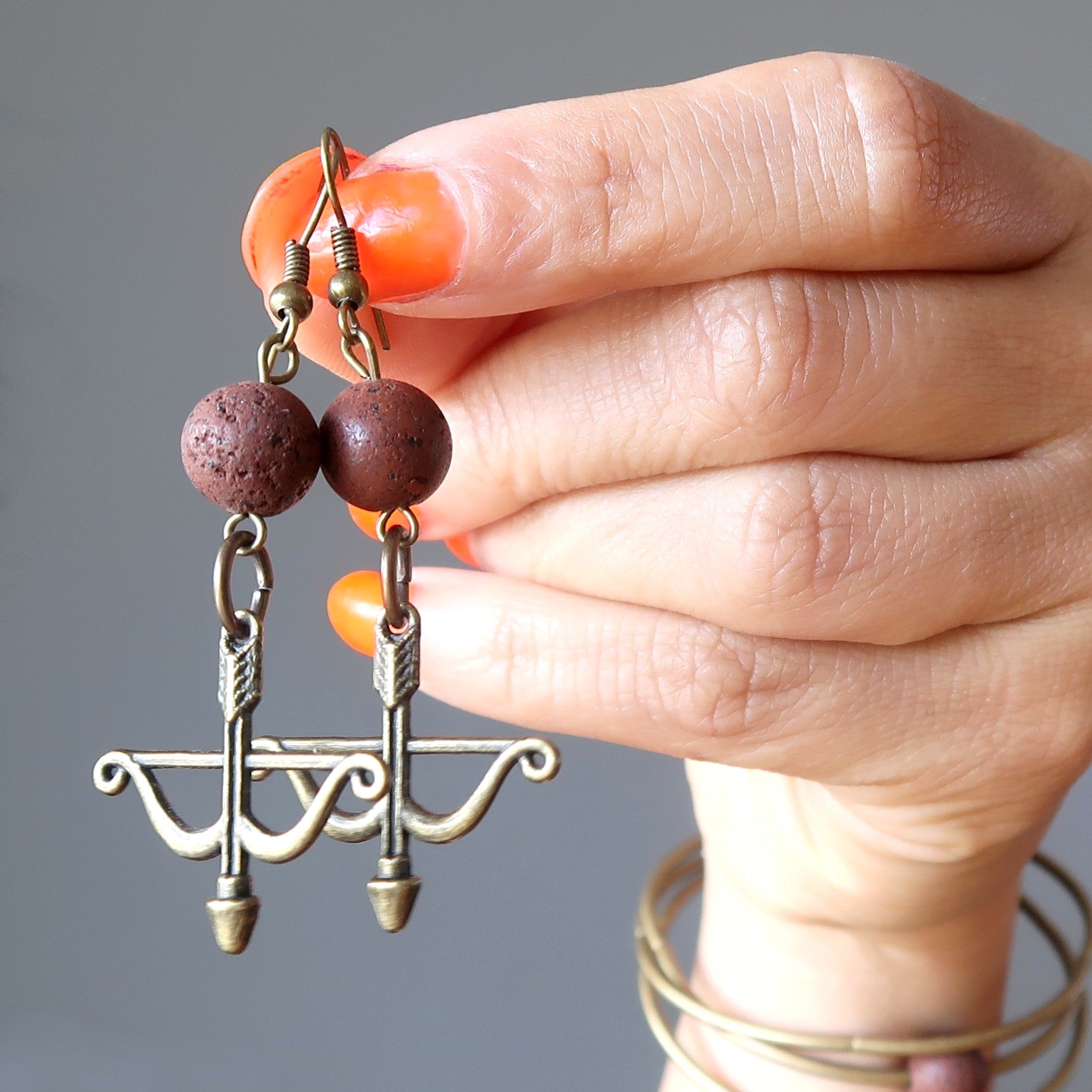 Lava Earrings Red Archery Bow Hit My Goal Stones