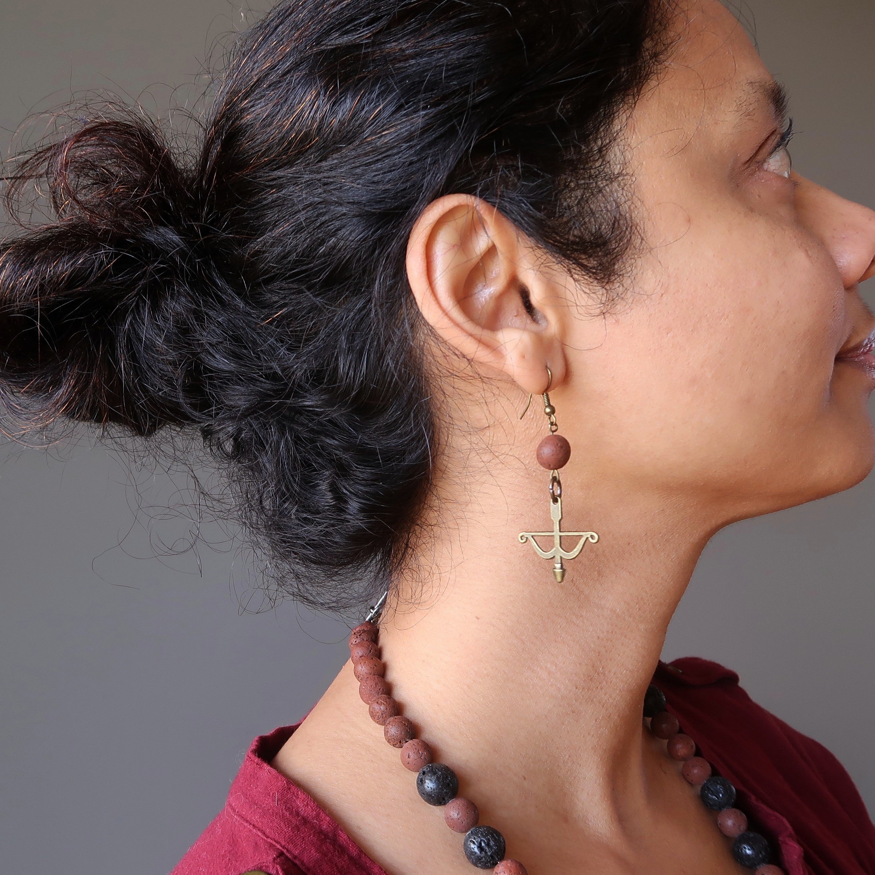 Lava Earrings Red Archery Bow Hit My Goal Stones