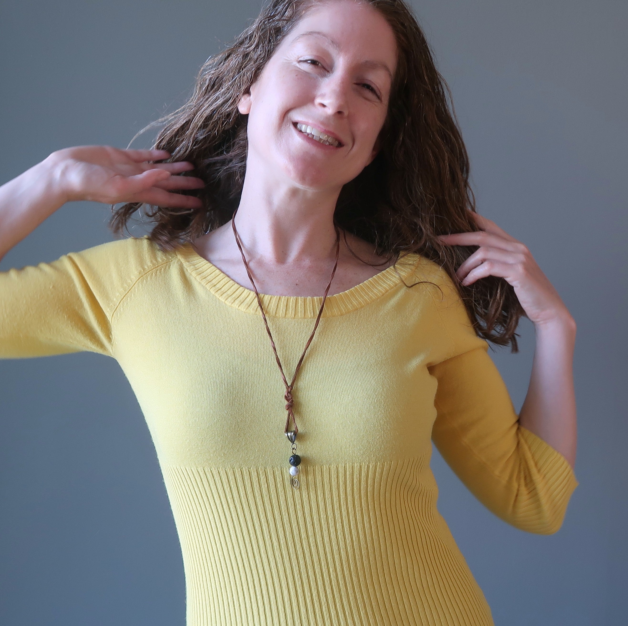 Lava Howlite Necklace Yin Yang Spiral on Leather