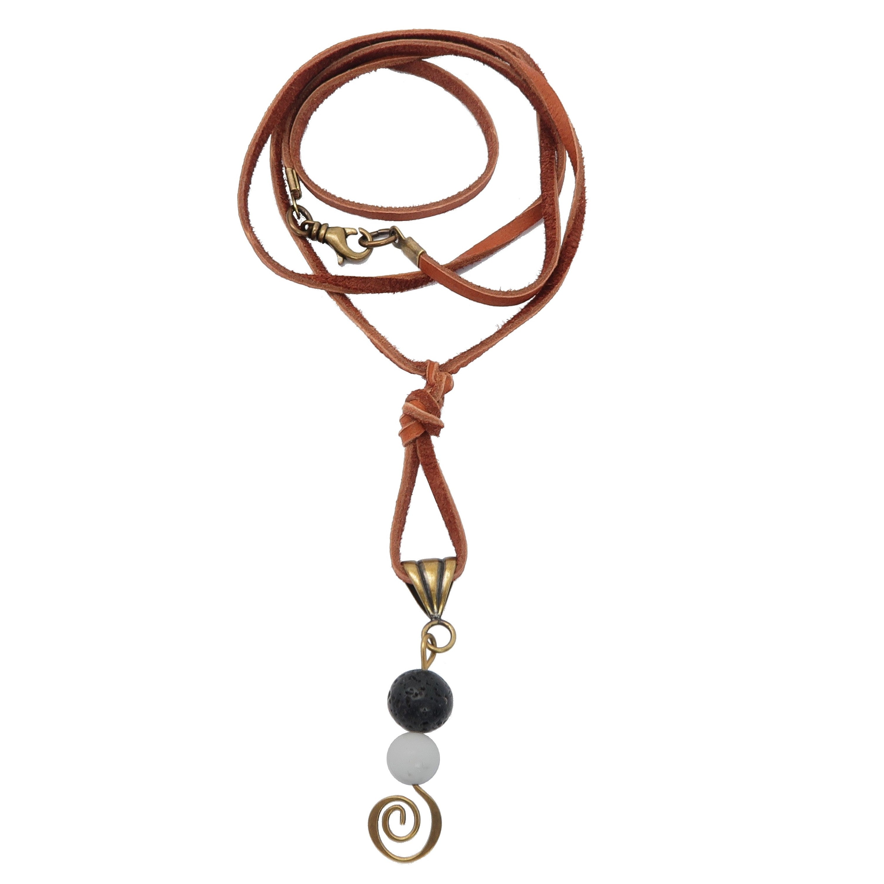 Lava Howlite Necklace Yin Yang Spiral on Leather
