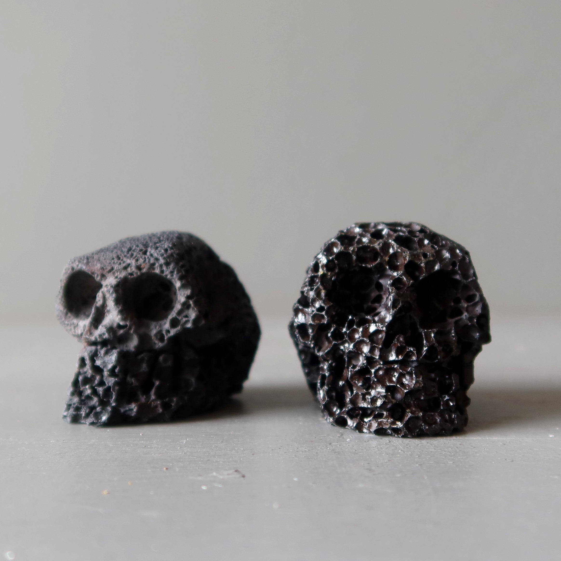 Lava Skull Pair Volcanic Black Protection Stone
