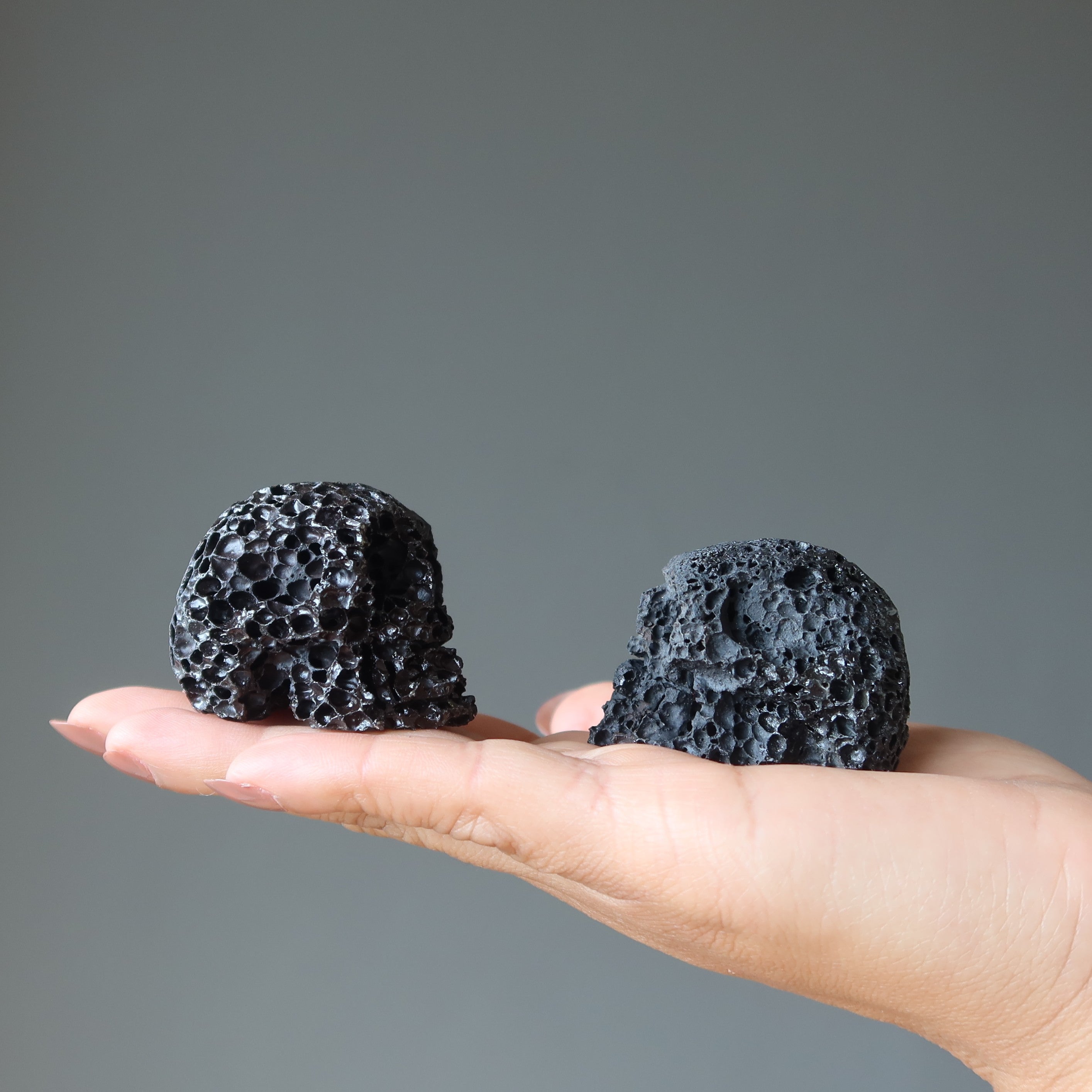 Lava Skull Pair Volcanic Black Protection Stone