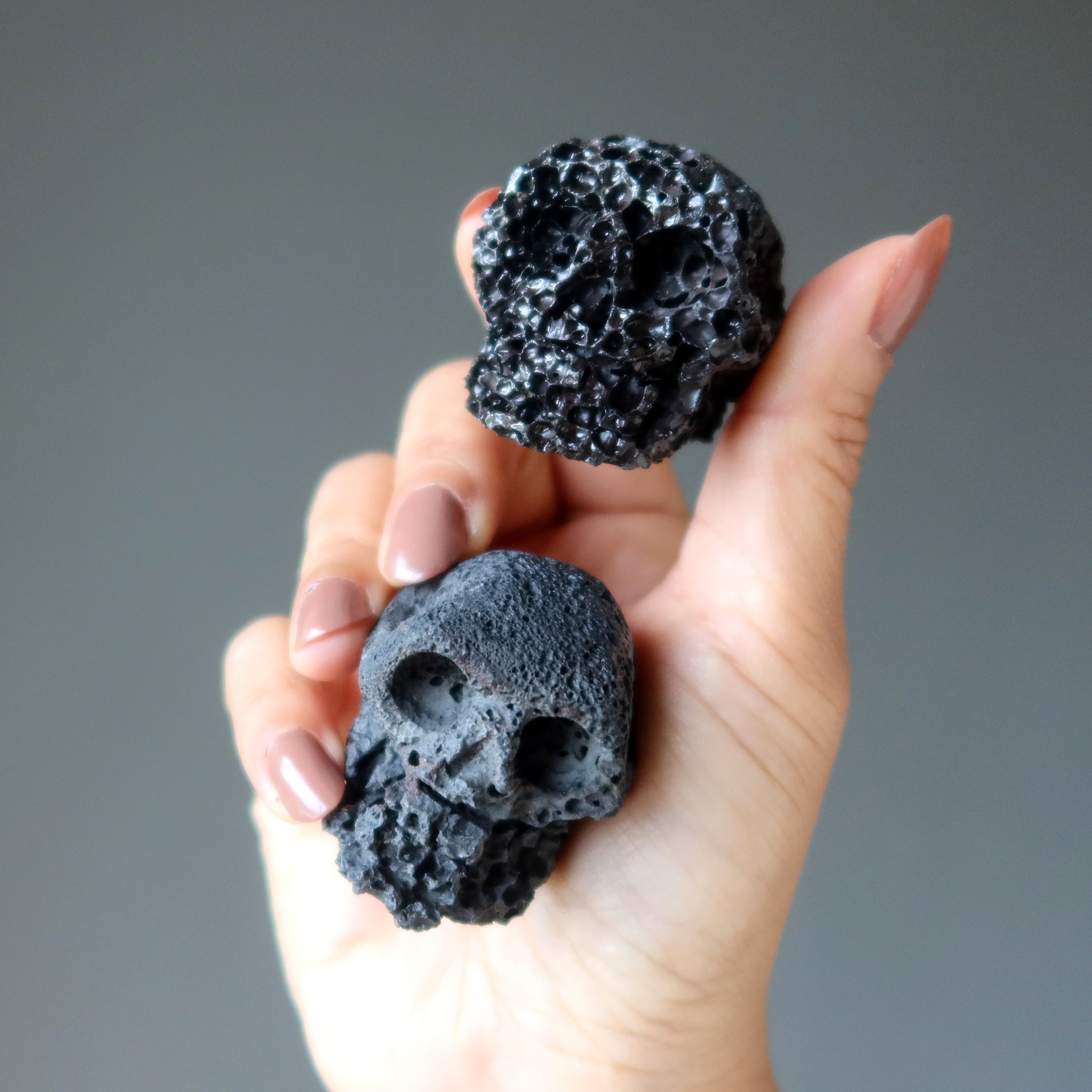 Lava Skull Pair Volcanic Black Protection Stone