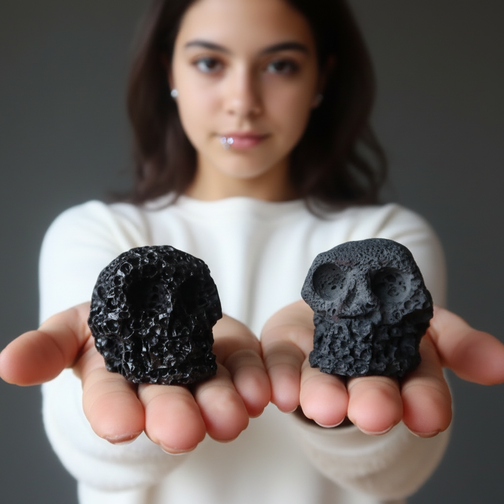 Lava Skull Pair Volcanic Black Protection Stone
