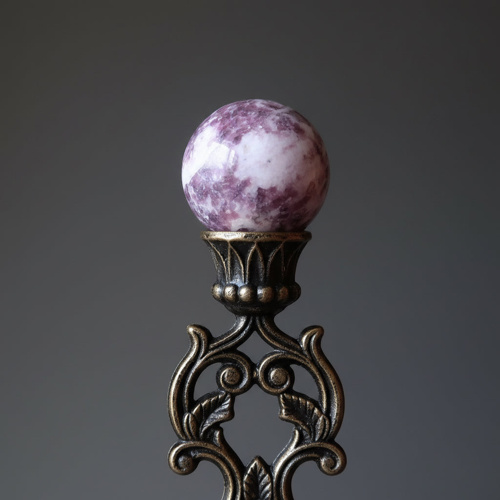 Sphère de lépidolite, boule de cristal de lumière lavande