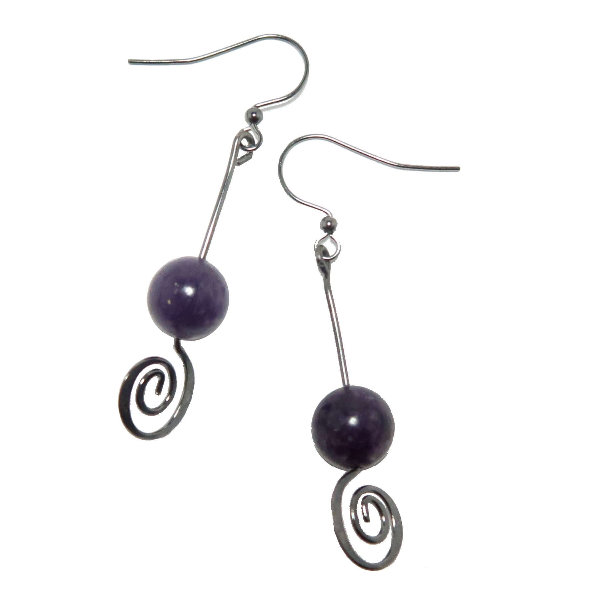 Boucles d'oreilles Lépidoite Vortex violet Spirale en cristal