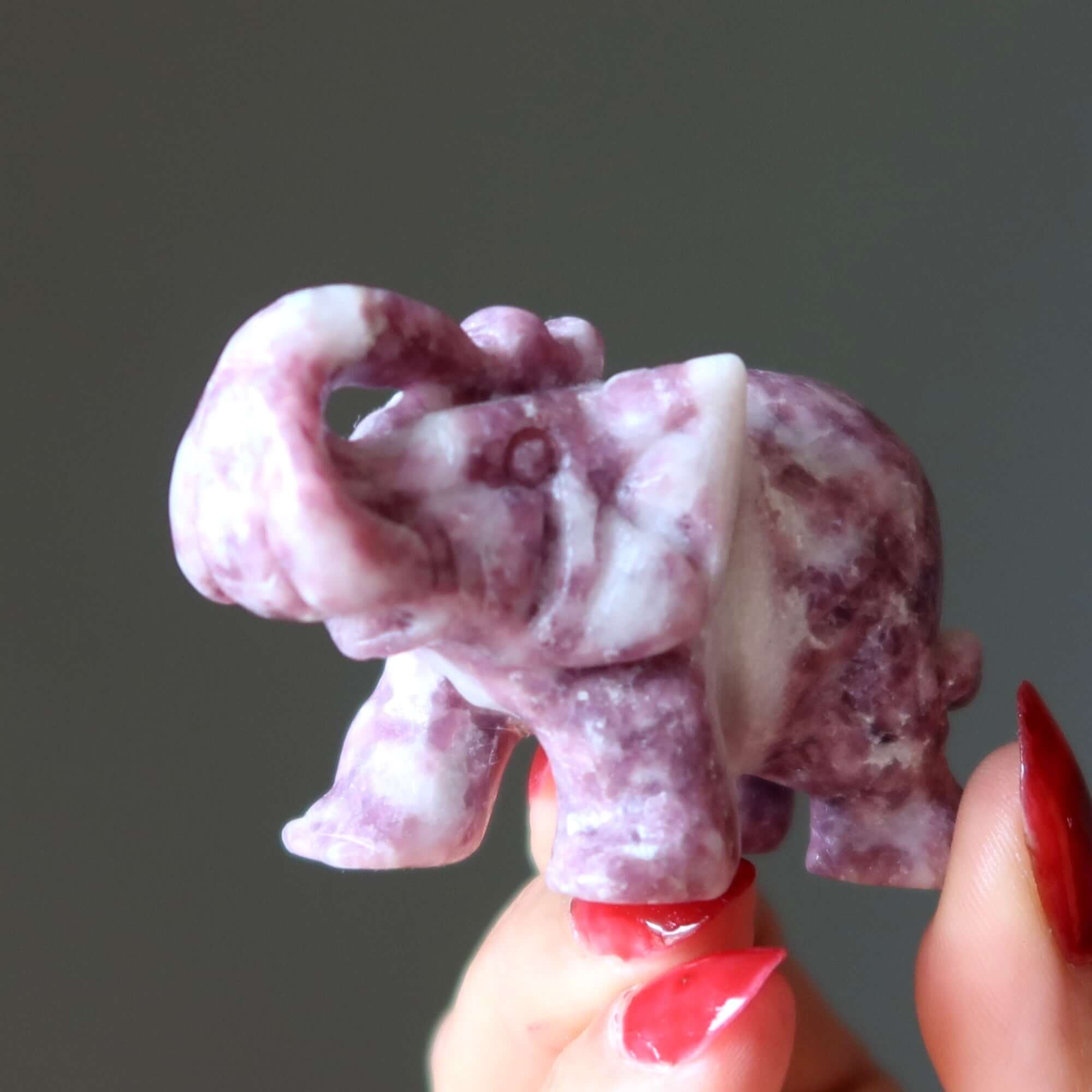 Éléphant en lépidolite, cristal violet, ma chance tourne enfin.