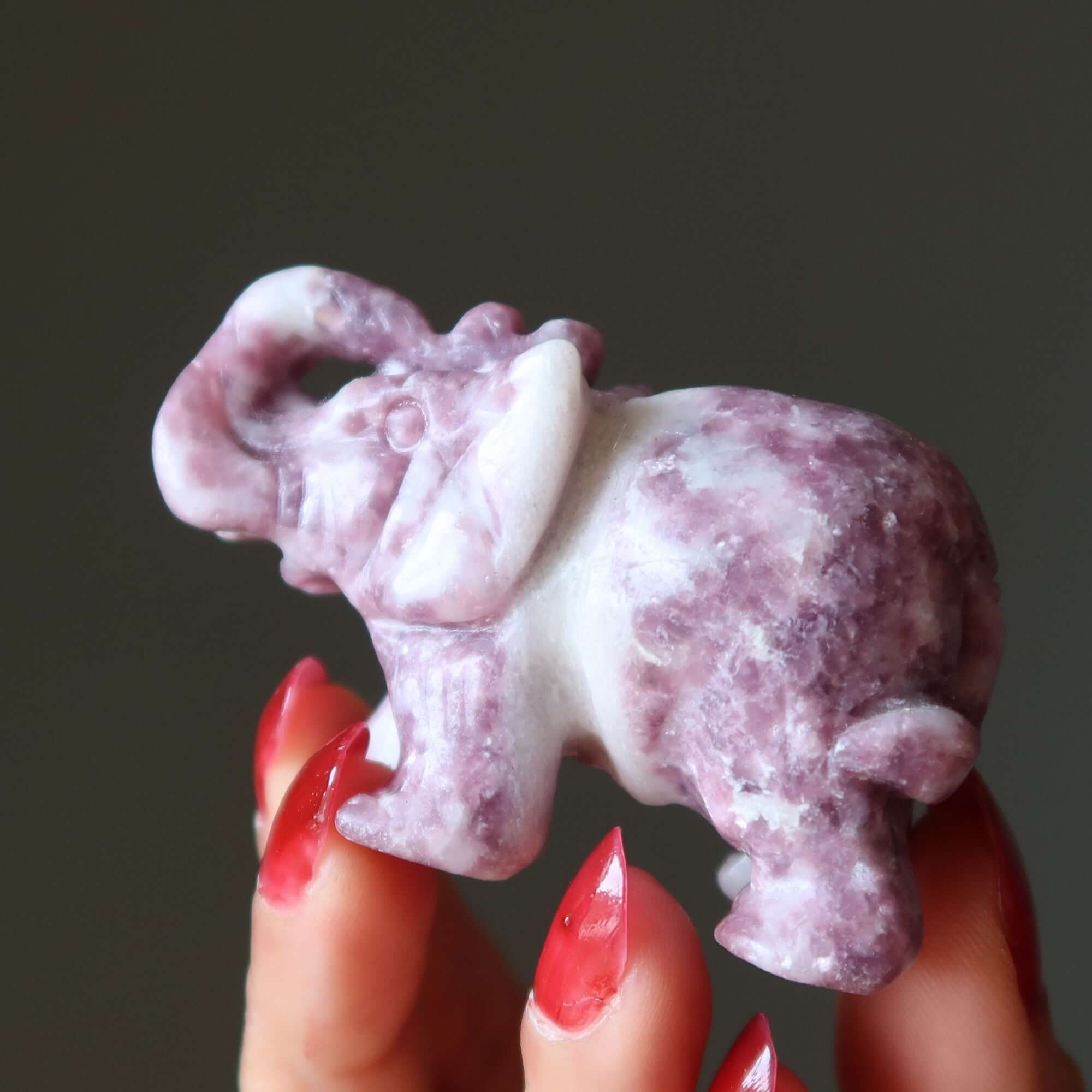 Éléphant en lépidolite, cristal violet, ma chance tourne enfin.