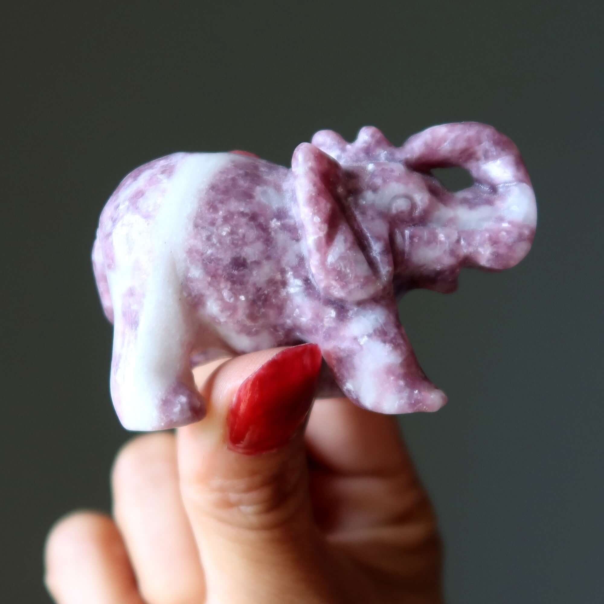 Éléphant en lépidolite, cristal violet, ma chance tourne enfin.
